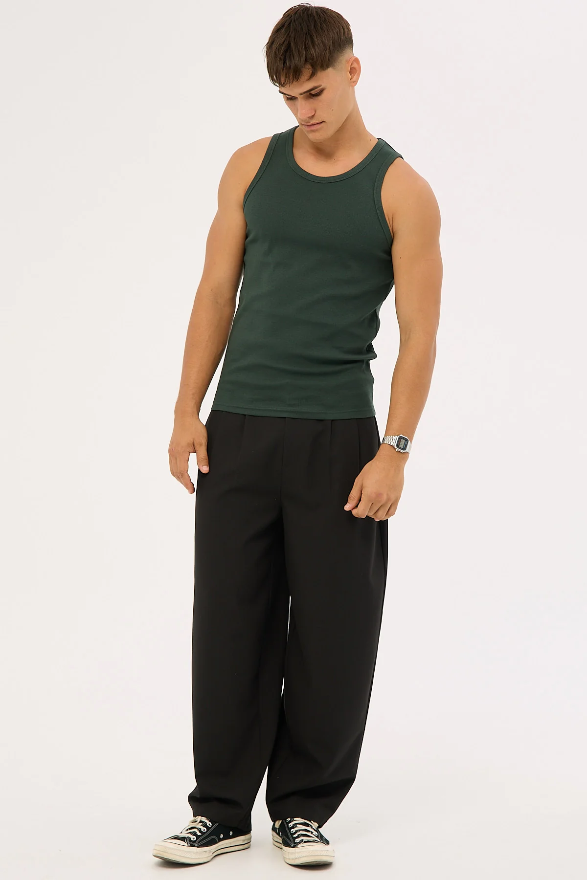 Common Need Scoop Neck Singlet Tank Dark Green - Image 2