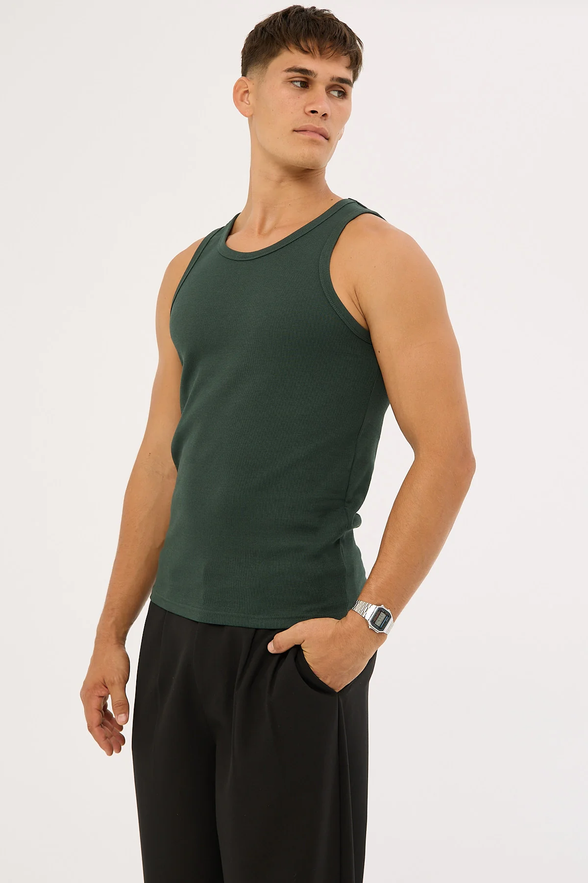 Common Need Scoop Neck Singlet Tank Dark Green - Image 4