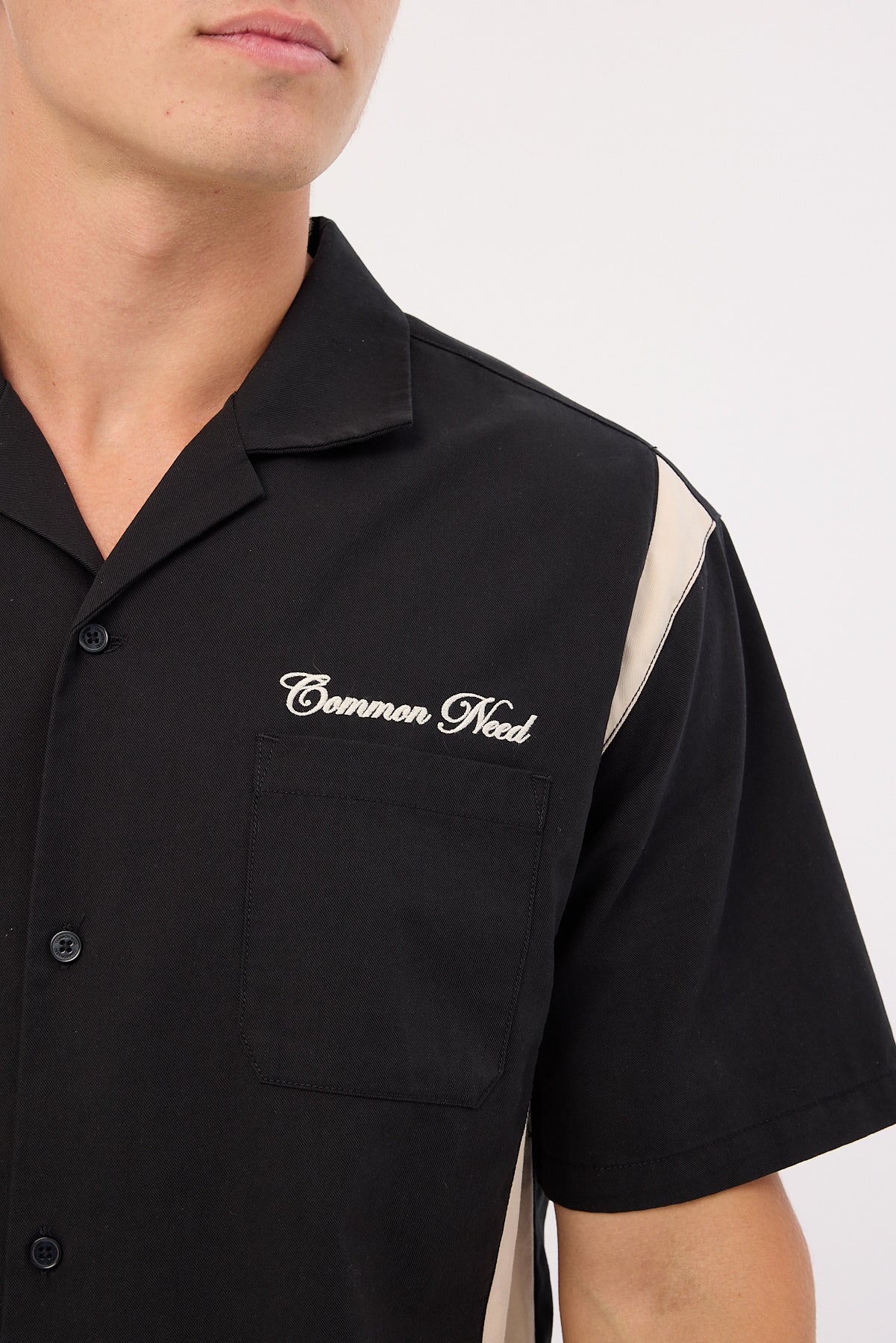 Common Need Script Panelled Resort Shirt Black - Image 3