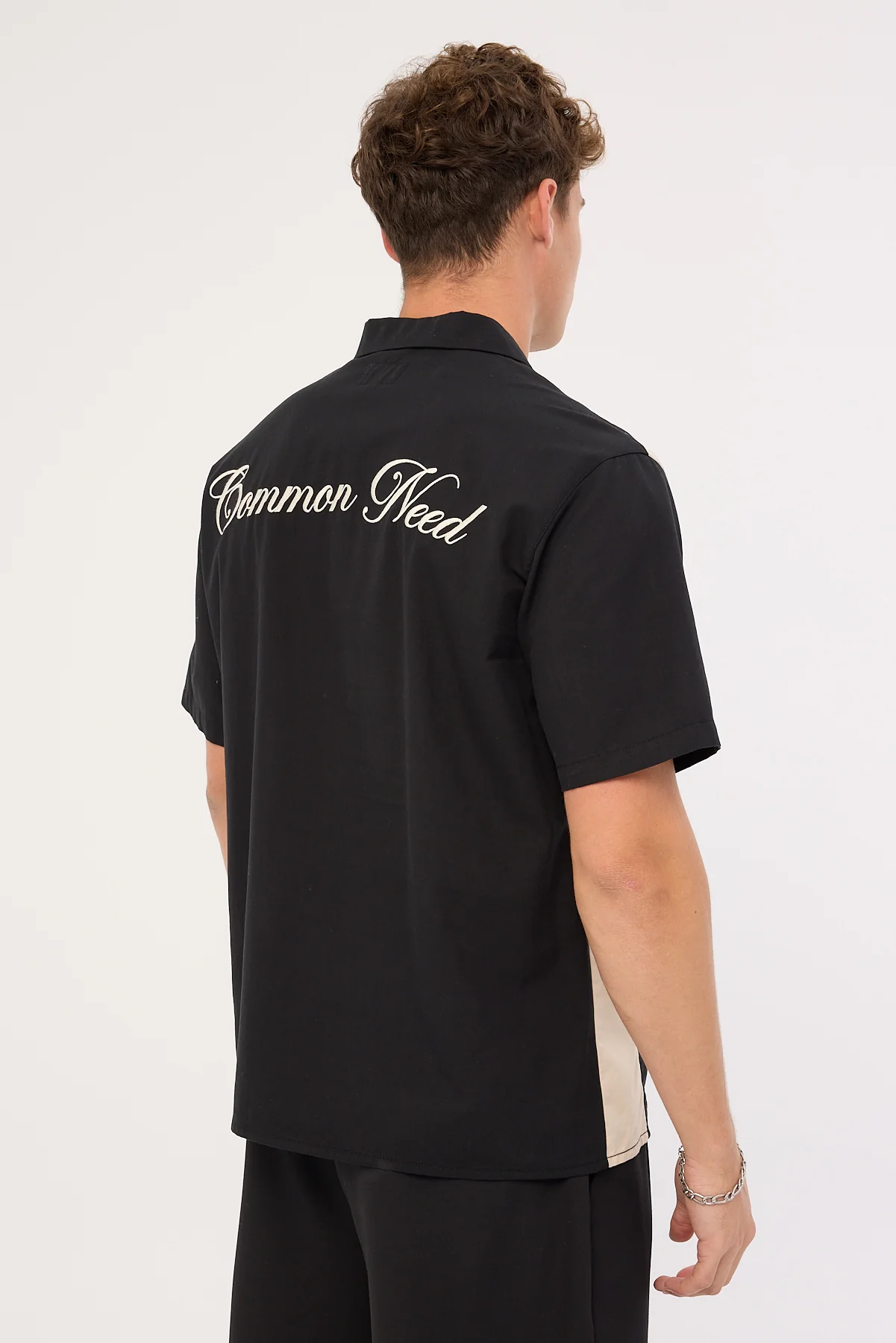 Common Need Script Panelled Resort Shirt Black - Image 5