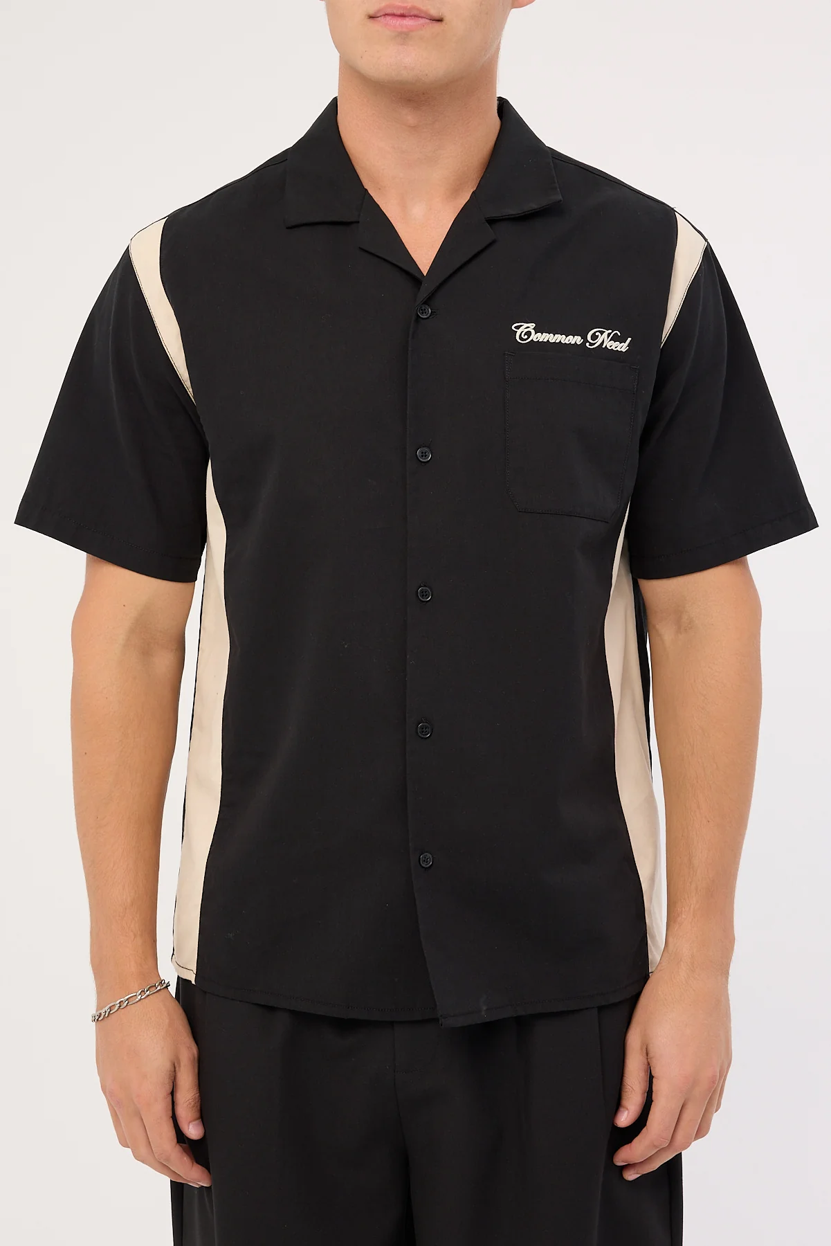 Common Need Script Panelled Resort Shirt Black - Image 6