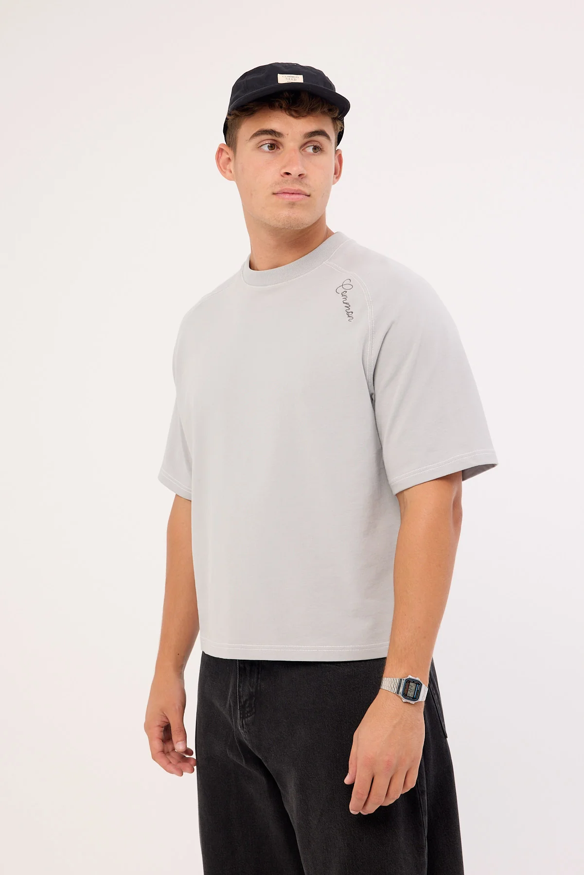 Common Need Scripted Heavyweight Cropped Tee Ice Grey - Image 5