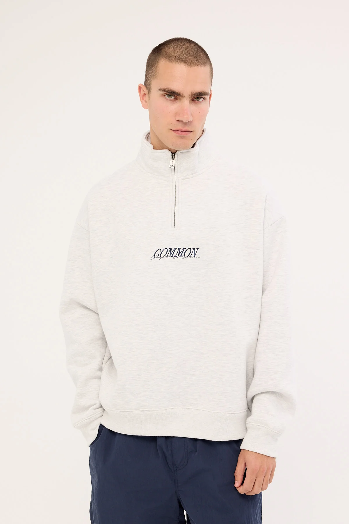 Common Need Slant Quarter Zip Sweater Snow Marle - Image 2
