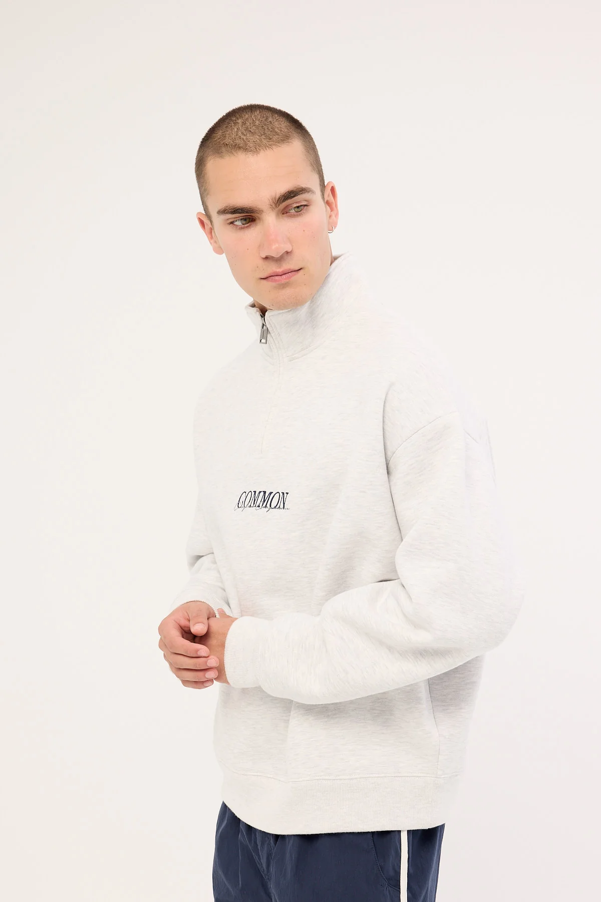 Common Need Slant Quarter Zip Sweater Snow Marle - Image 5