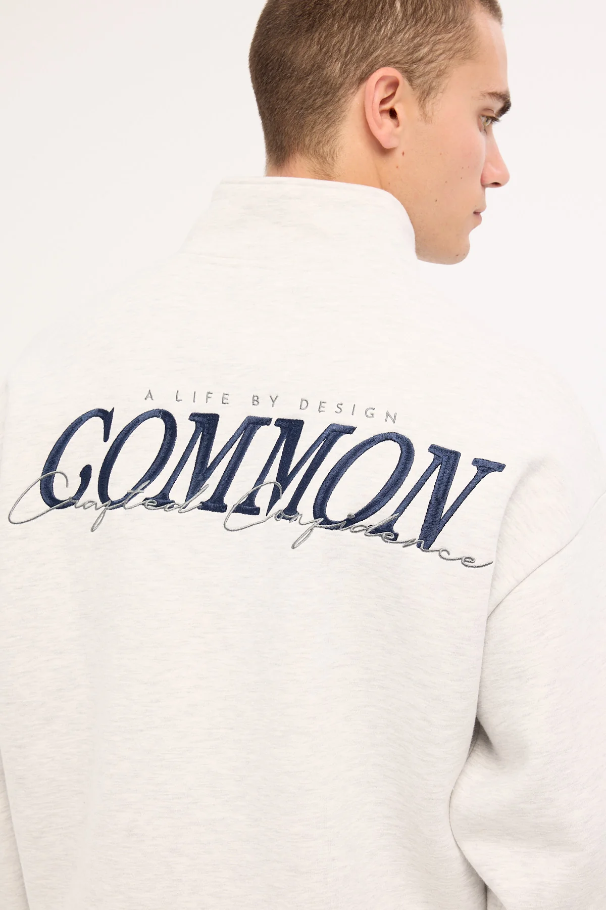 Common Need Slant Quarter Zip Sweater Snow Marle - Image 6