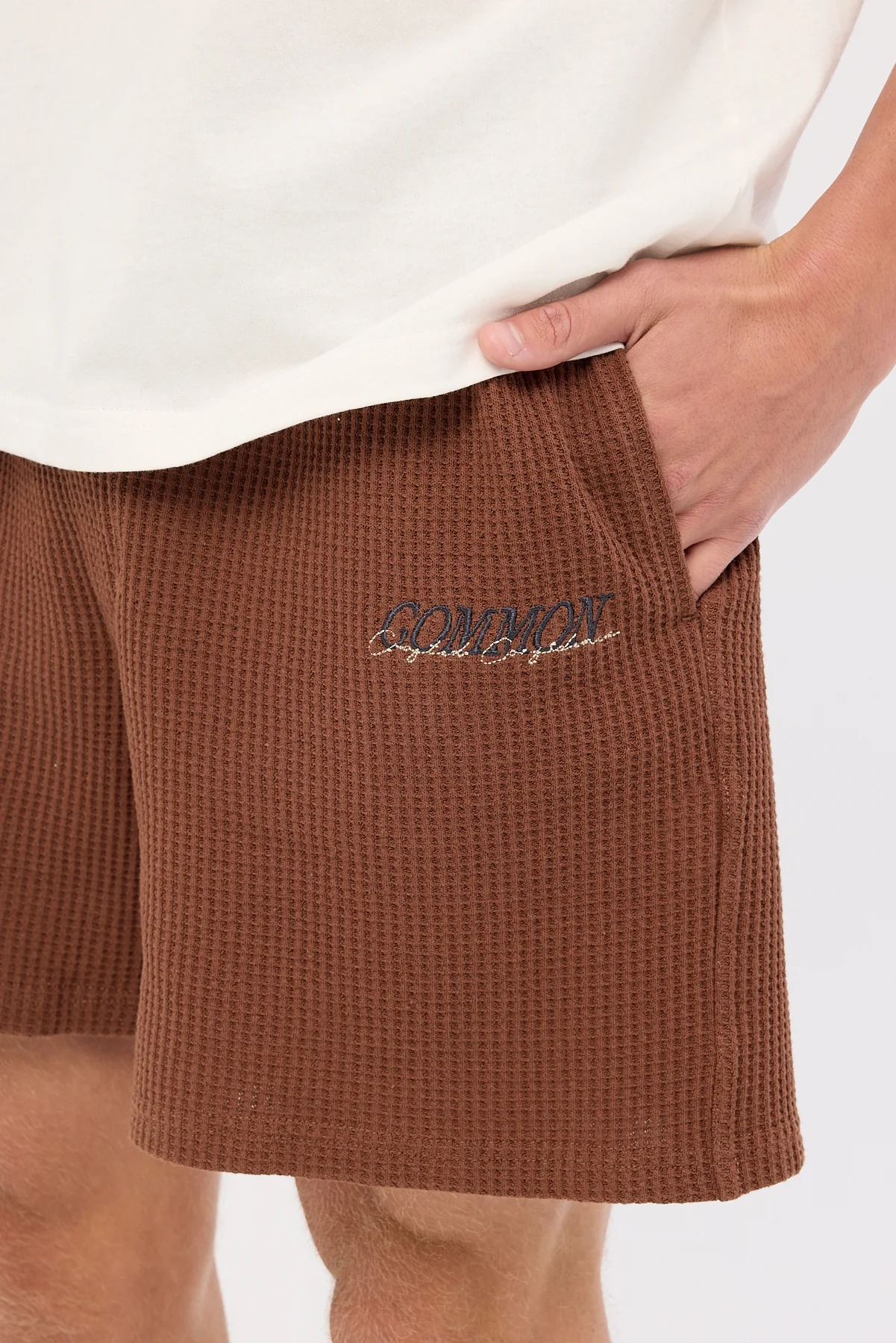 Common Need Slant Waffle Elastic Waist Short Mushroom - Image 5