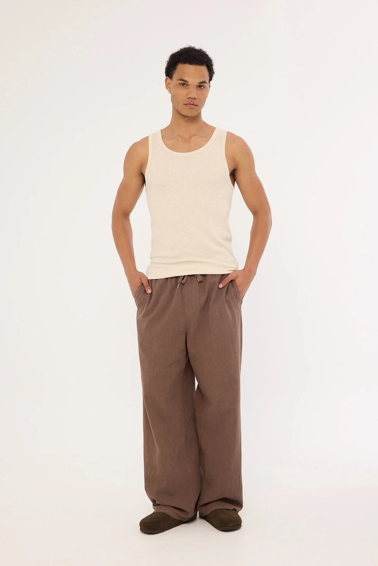 Common Need Sorrento Baggy Linen Pant Brown