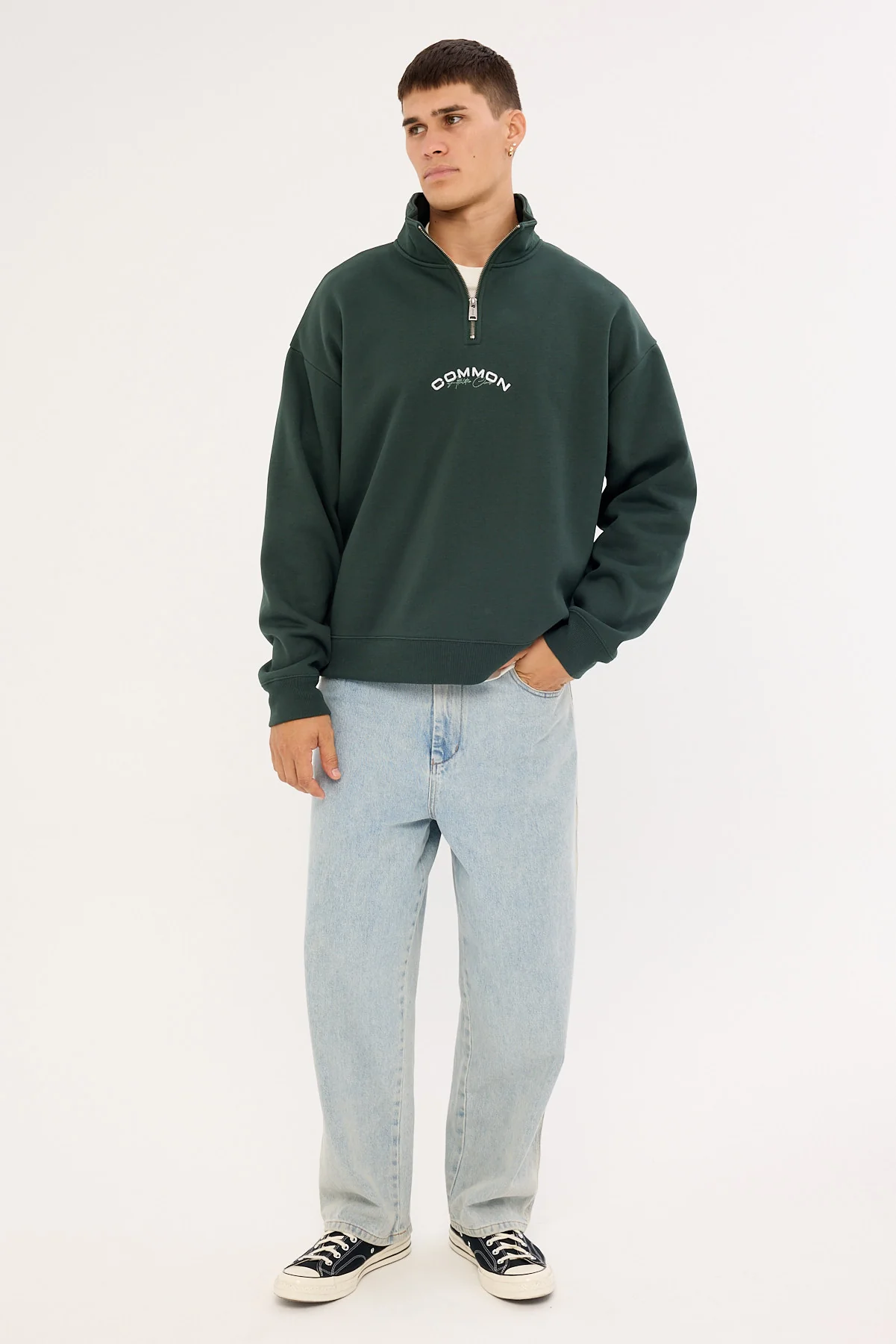 Common Need Stride Quarter Zip Sweater Dark Green - Image 2