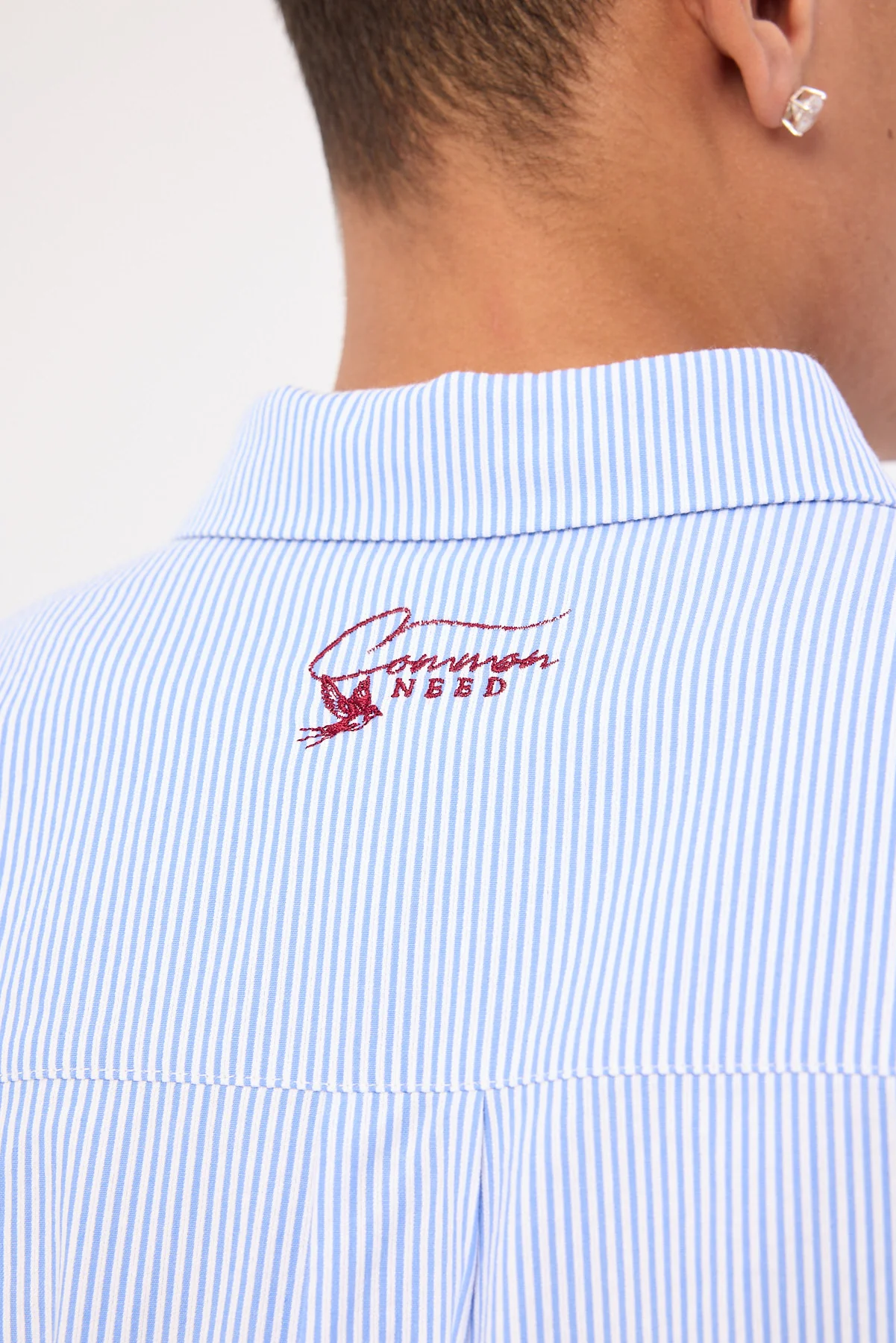 Common Need Swallows Boxy Cropped Shirt Blue Stripe - Image 5