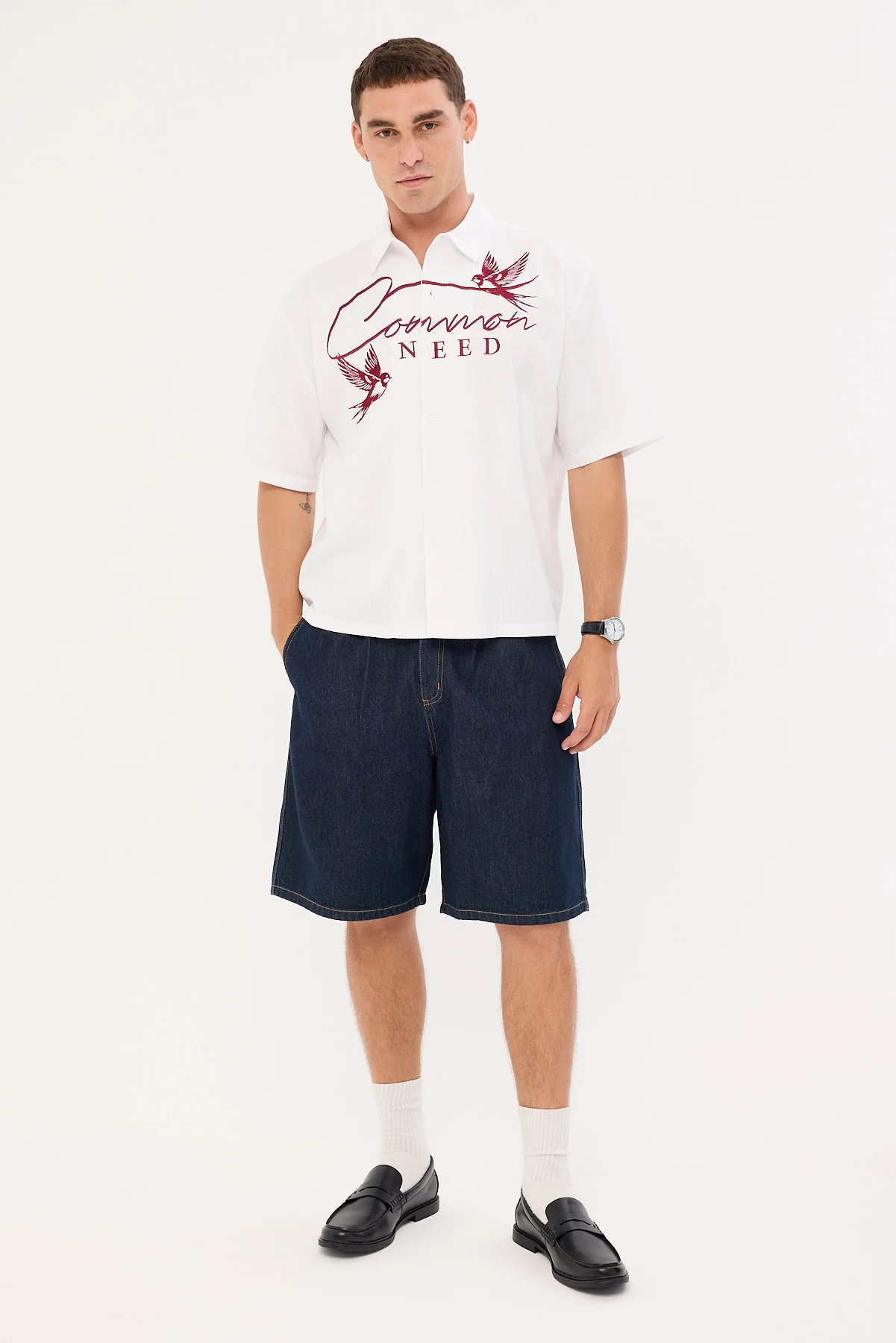 Common Need Swallows Boxy Cropped Shirt White Stripe - Image 2