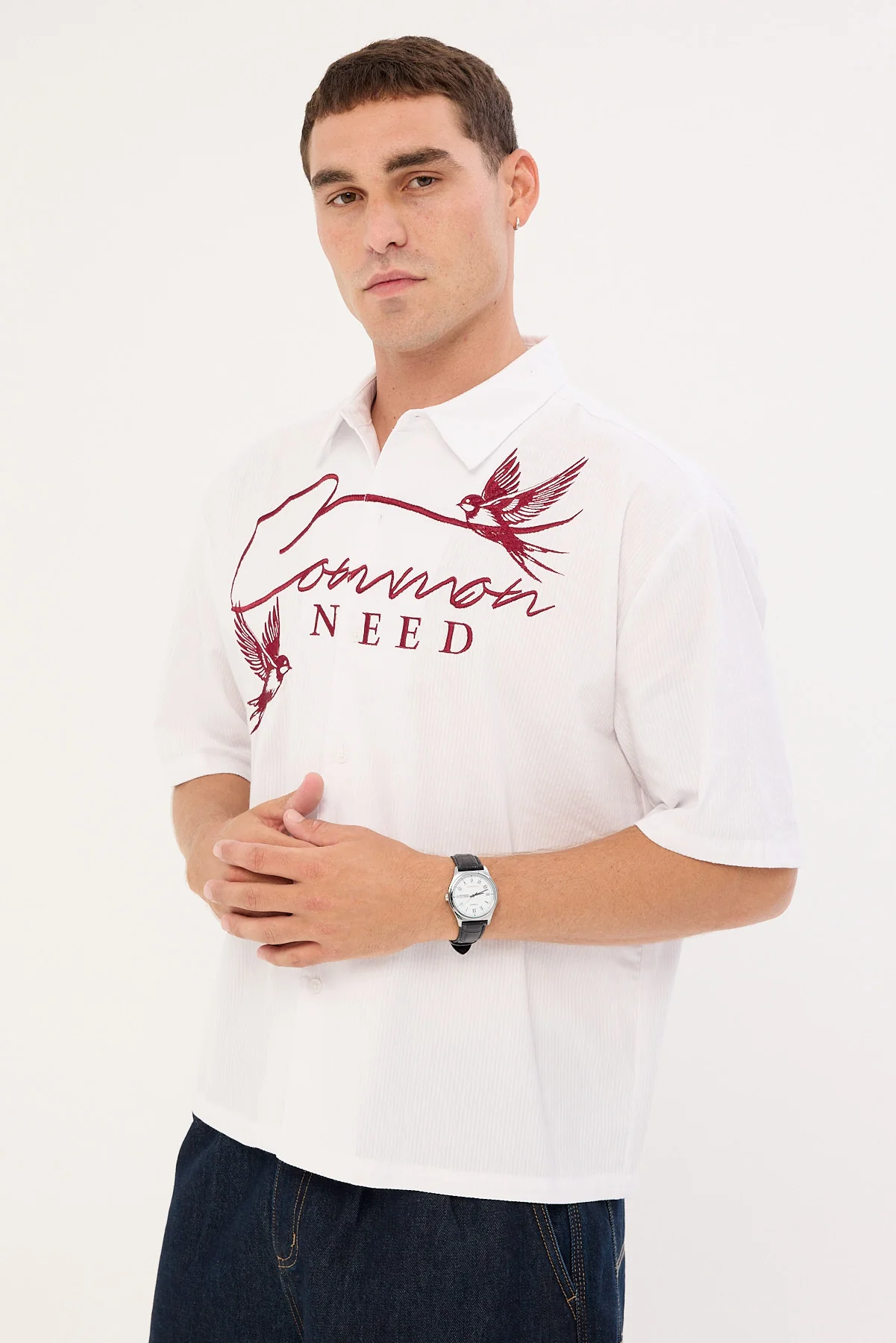 Common Need Swallows Boxy Cropped Shirt White Stripe - Image 4
