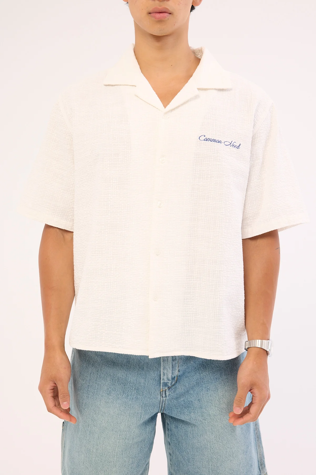 Common Need Terrence Boxy Cropped Resort Shirt White - Image 7