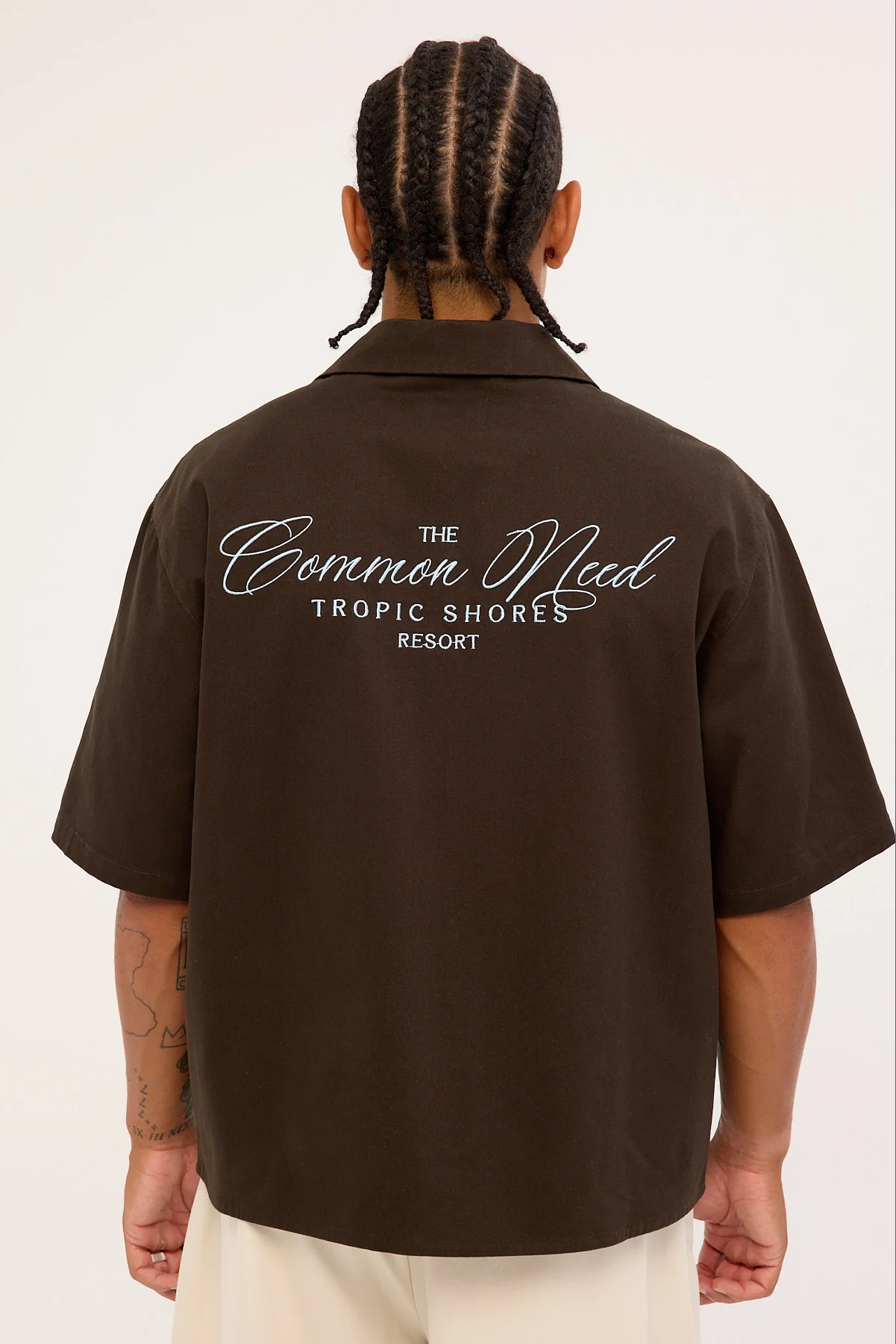 Common Need Tropic Shores Boxy Cropped Resort Shirt Coffee Brown