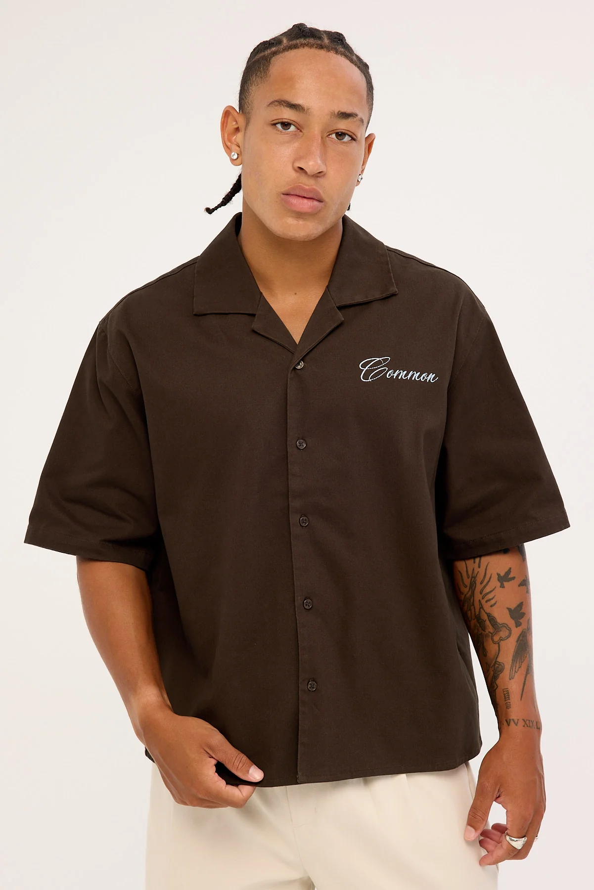 Common Need Tropic Shores Boxy Cropped Resort Shirt Coffee Brown - Image 3