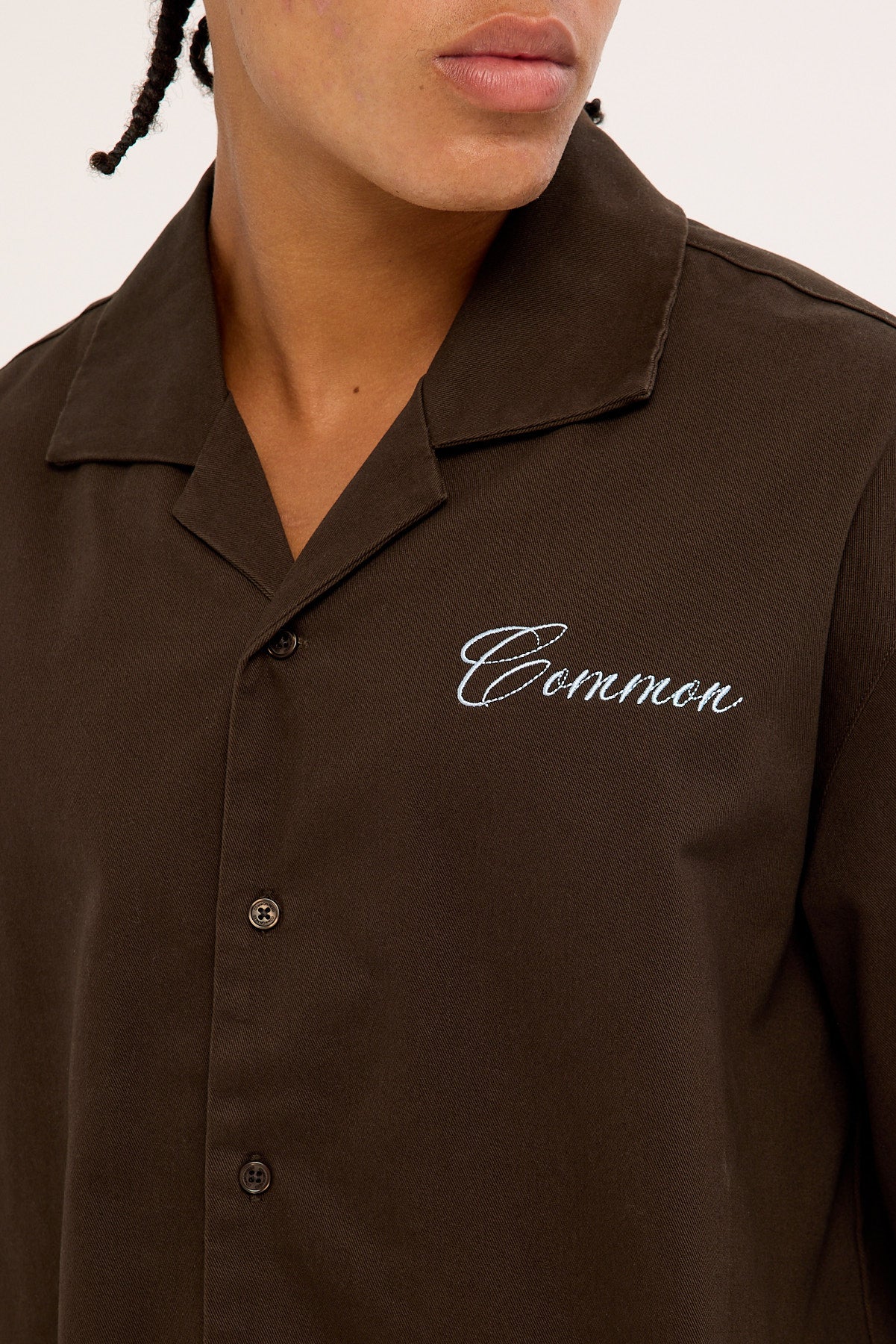 Common Need Tropic Shores Boxy Cropped Resort Shirt Coffee Brown - Image 4