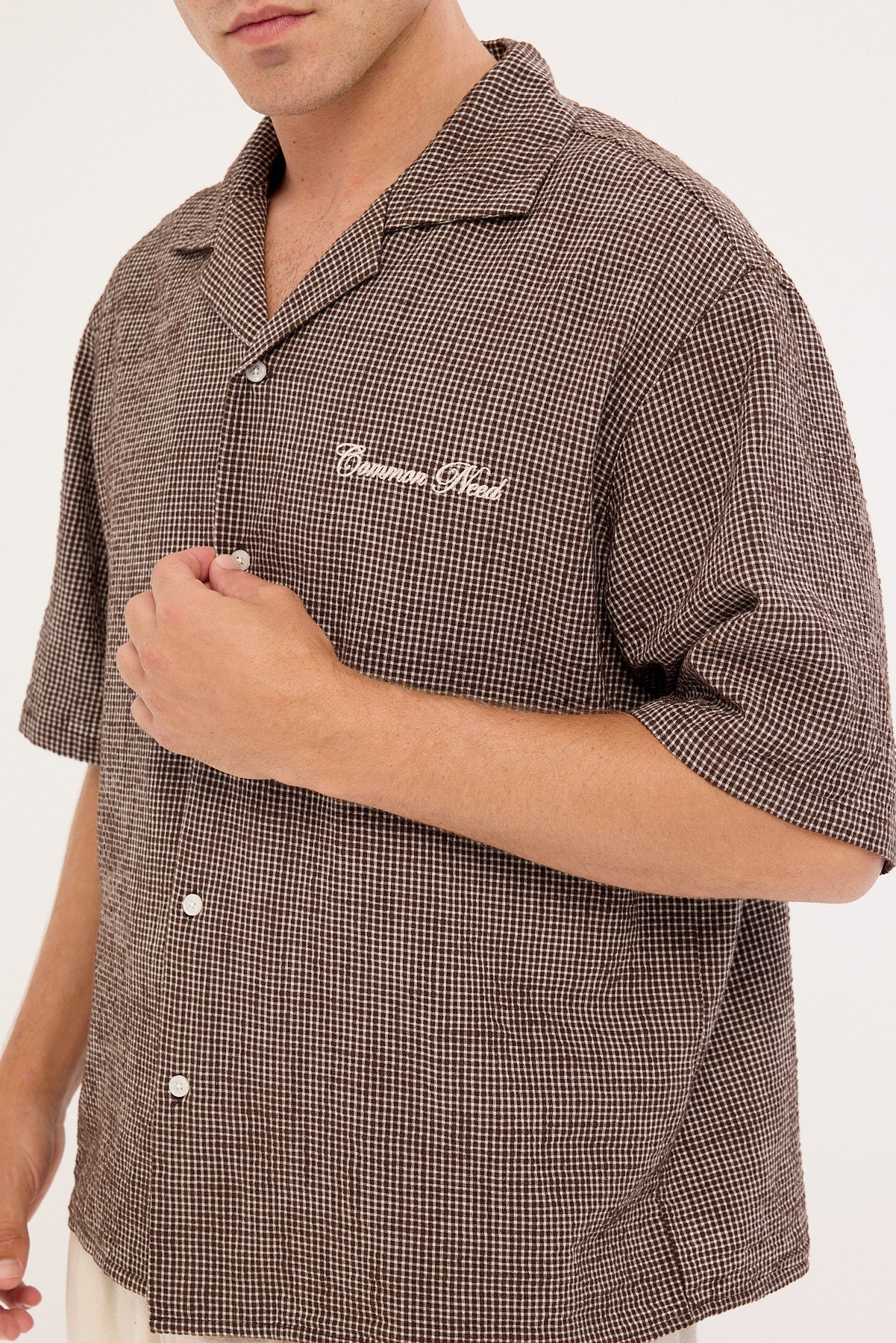 Common Need Truman Boxy Cropped Resort Shirt Brown Check - Image 4