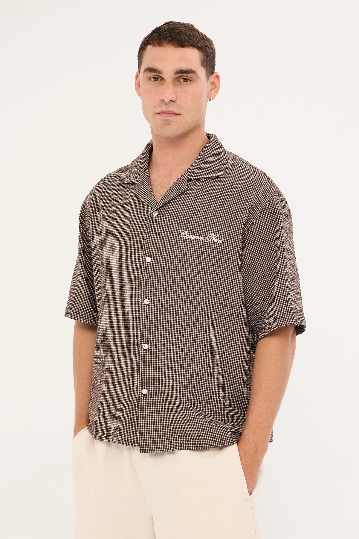 Common Need Truman Boxy Cropped Resort Shirt Brown Check - Image 5