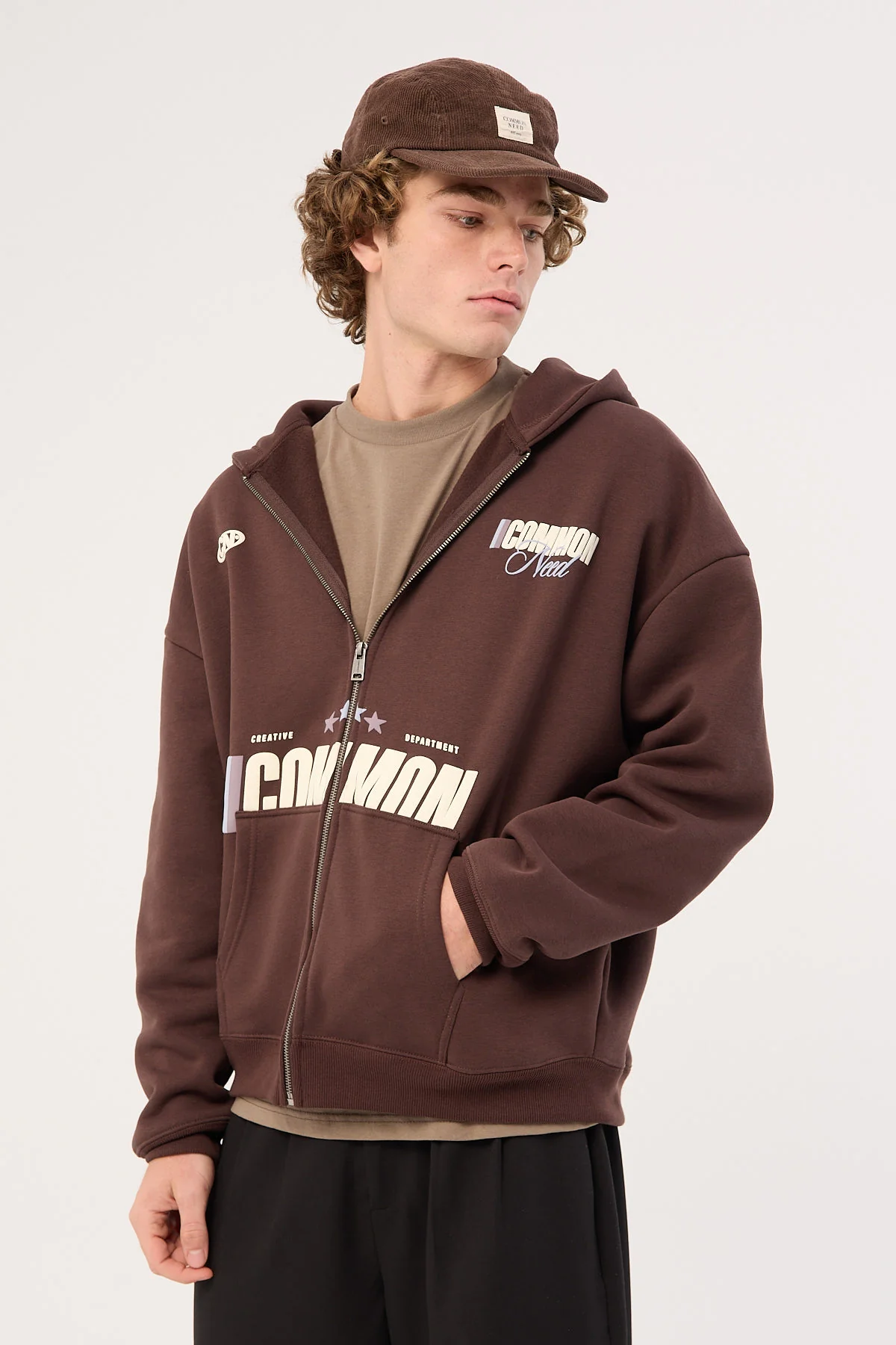Common Need Vector Zip Through Cropped Hoodie Dark Brown - Image 4