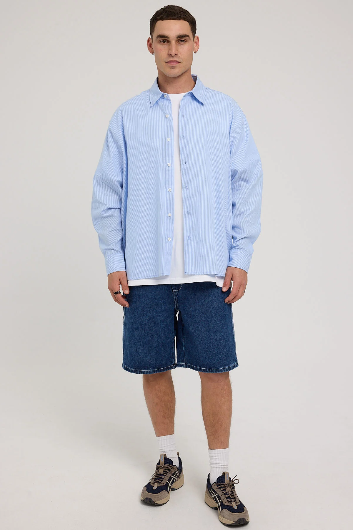 Common Need Vista Oversize Long Sleeve Shirt Blue Stripe - Image 3