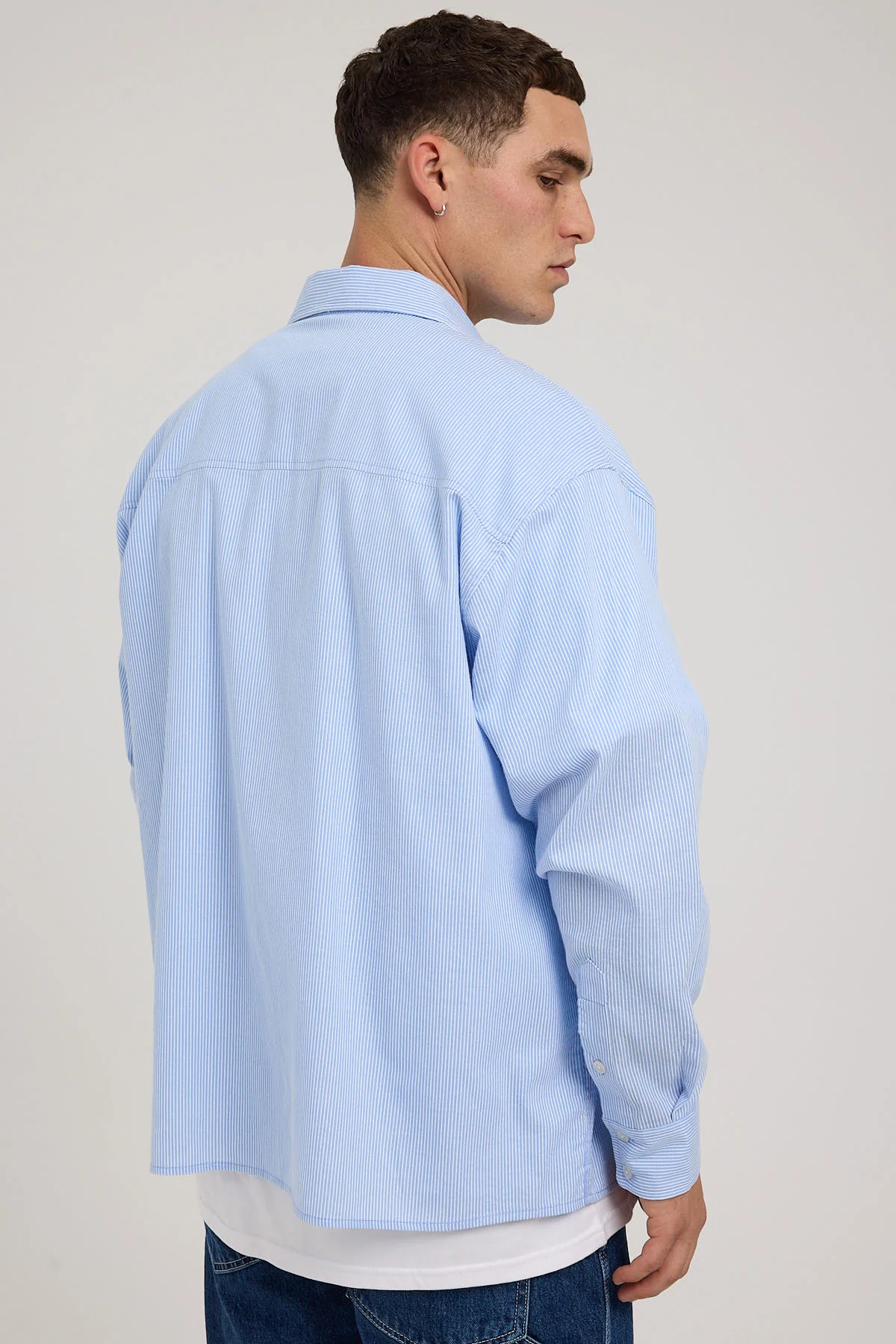 Common Need Vista Oversize Long Sleeve Shirt Blue Stripe - Image 5