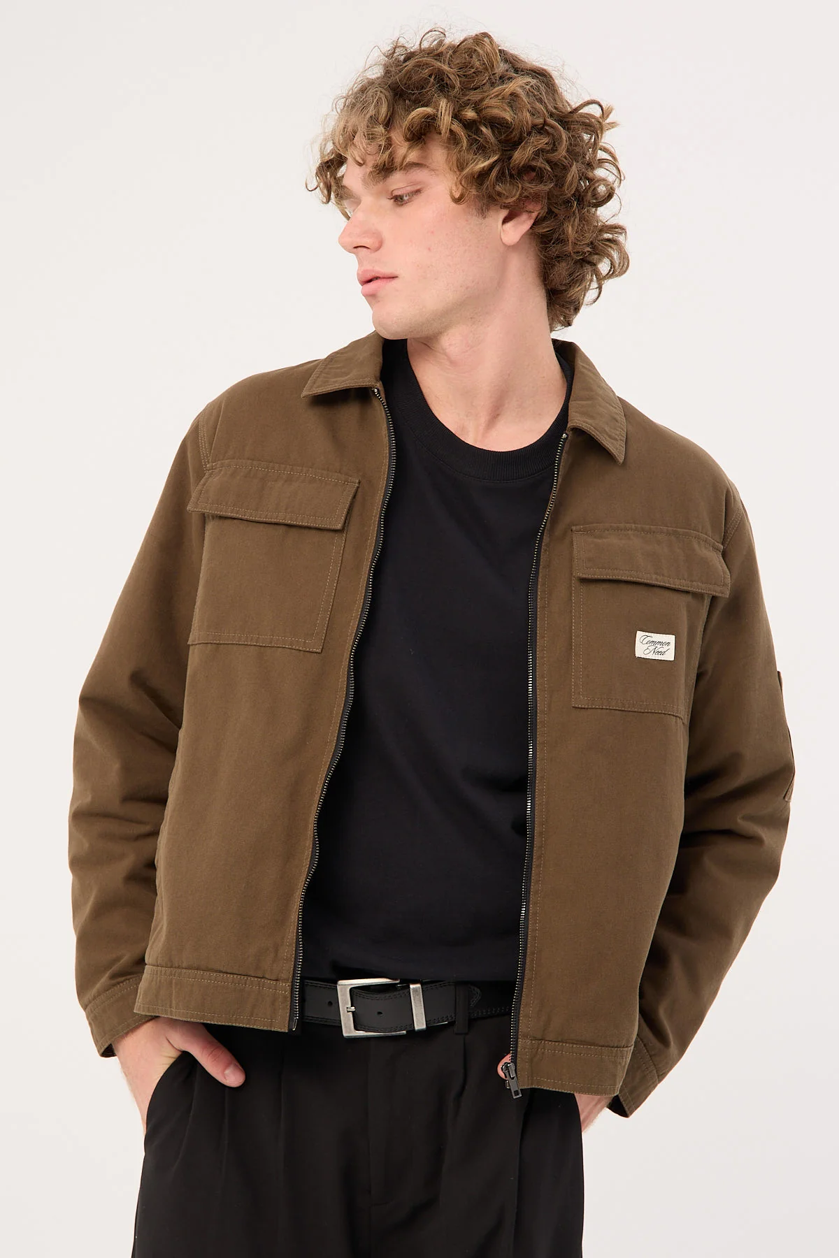 Common Need Walter Zip Thru Work Jacket Olive Green