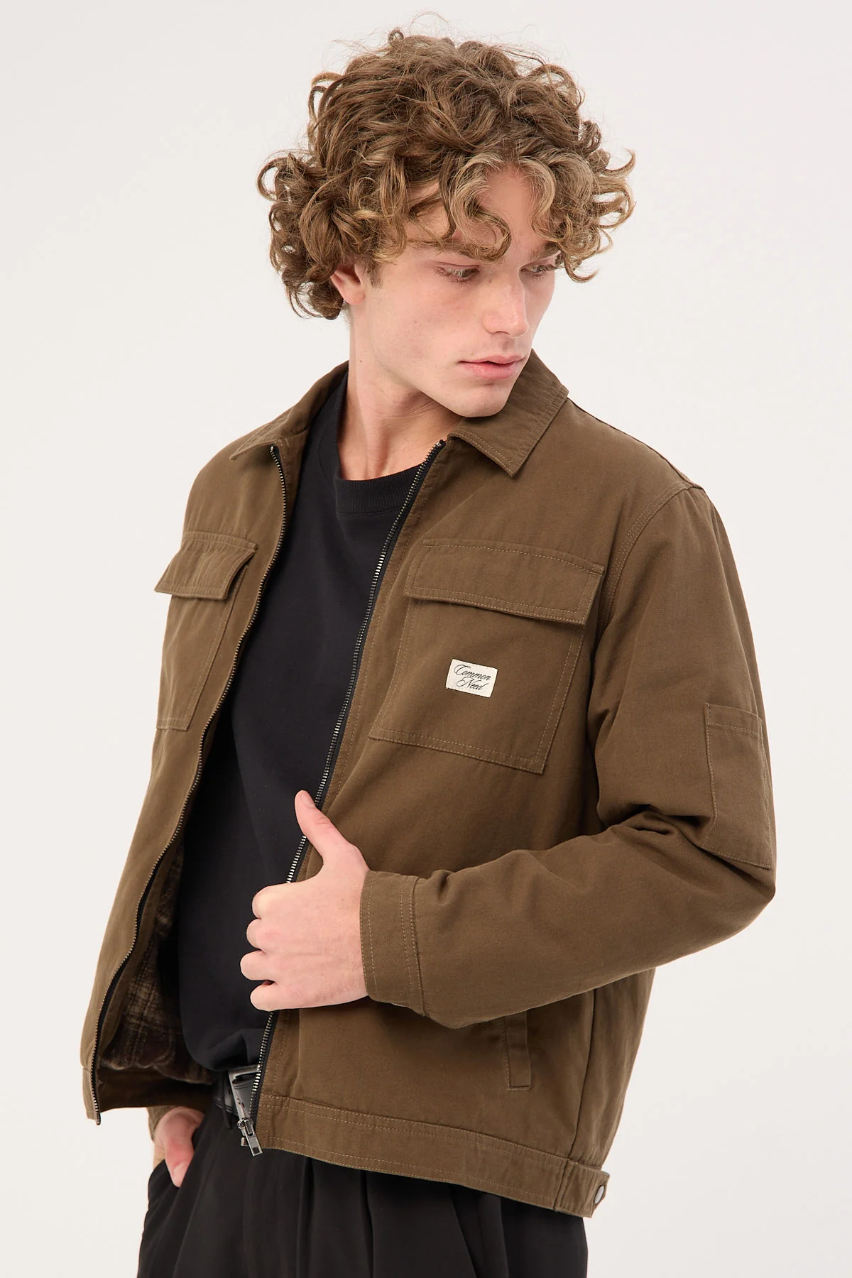 Common Need Walter Zip Thru Work Jacket Olive Green - Image 4