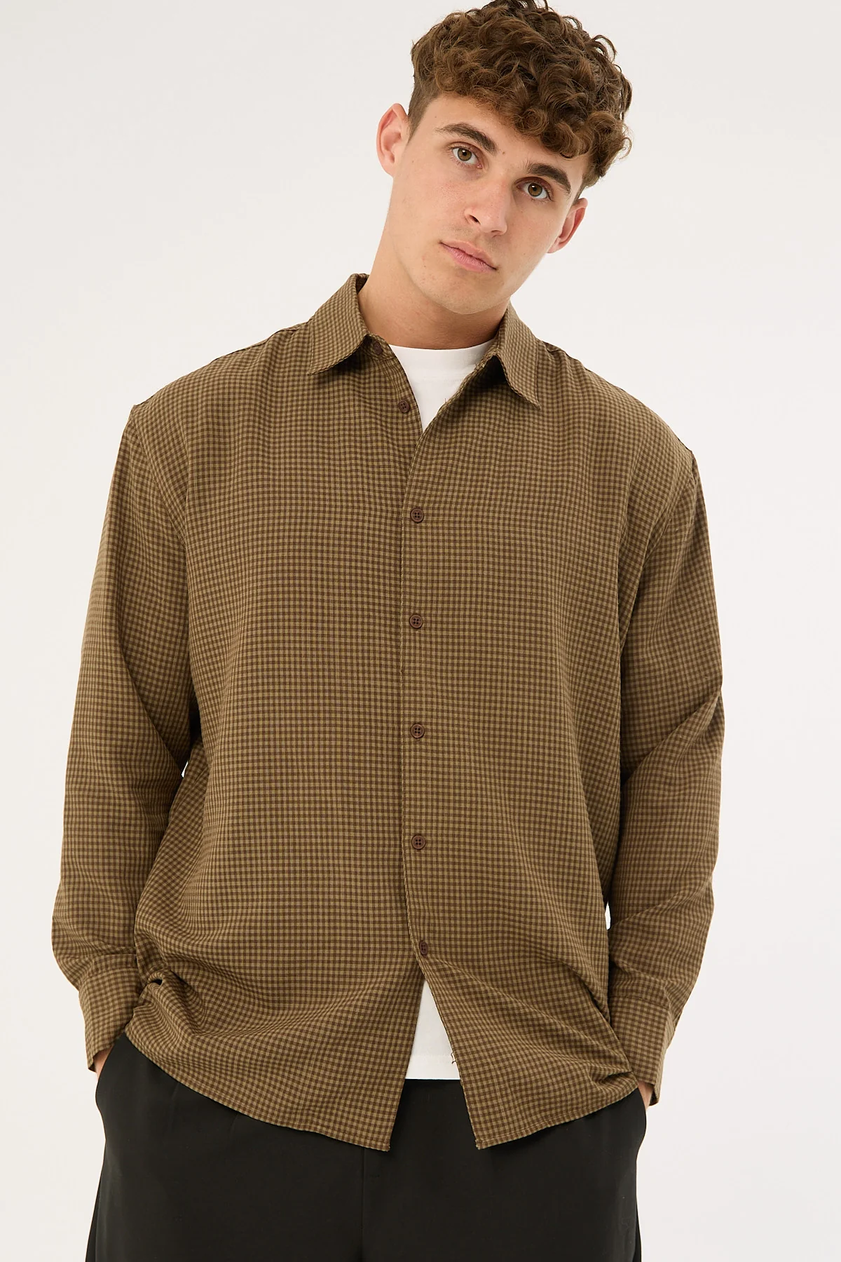 Common Need Weekend Long Sleeve Shirt Brown Check