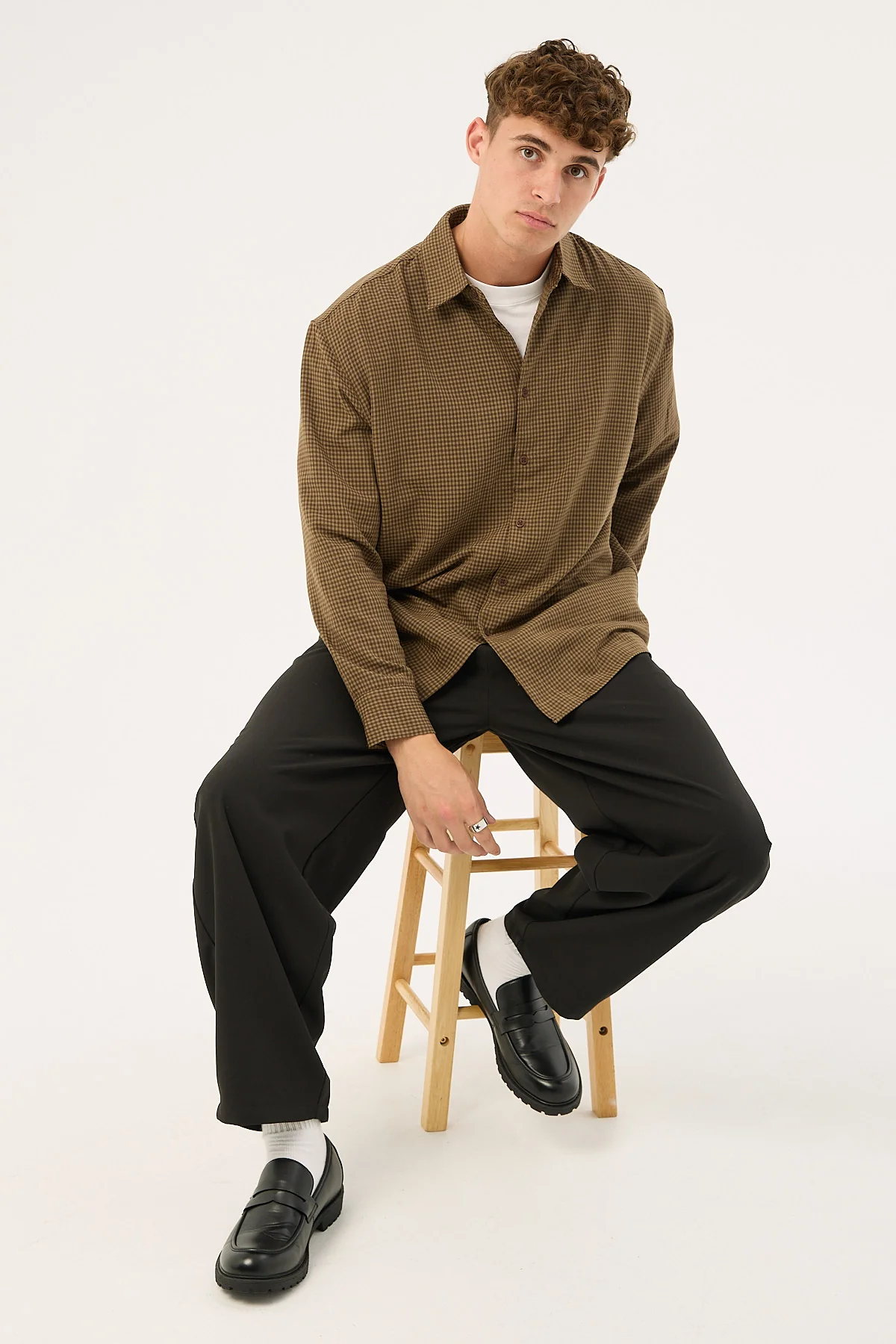 Common Need Weekend Long Sleeve Shirt Brown Check - Image 2