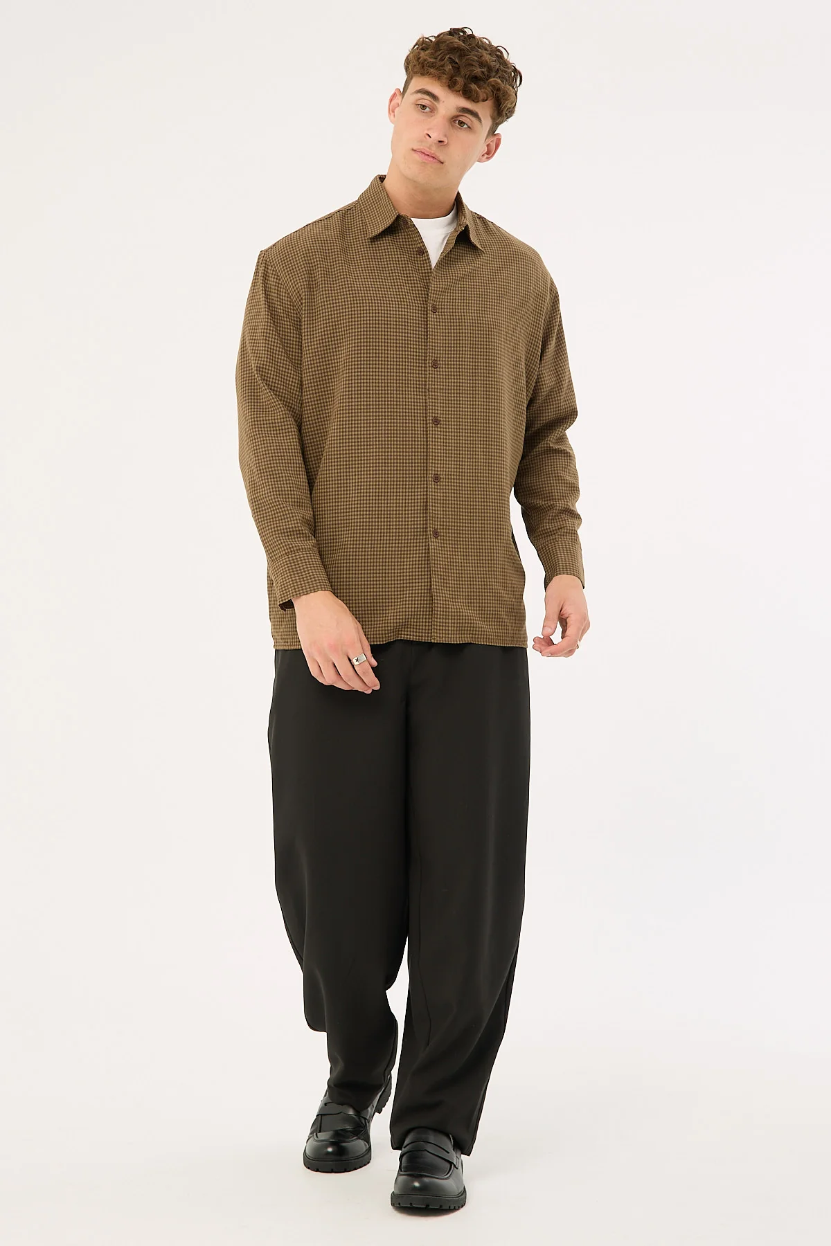Common Need Weekend Long Sleeve Shirt Brown Check - Image 3