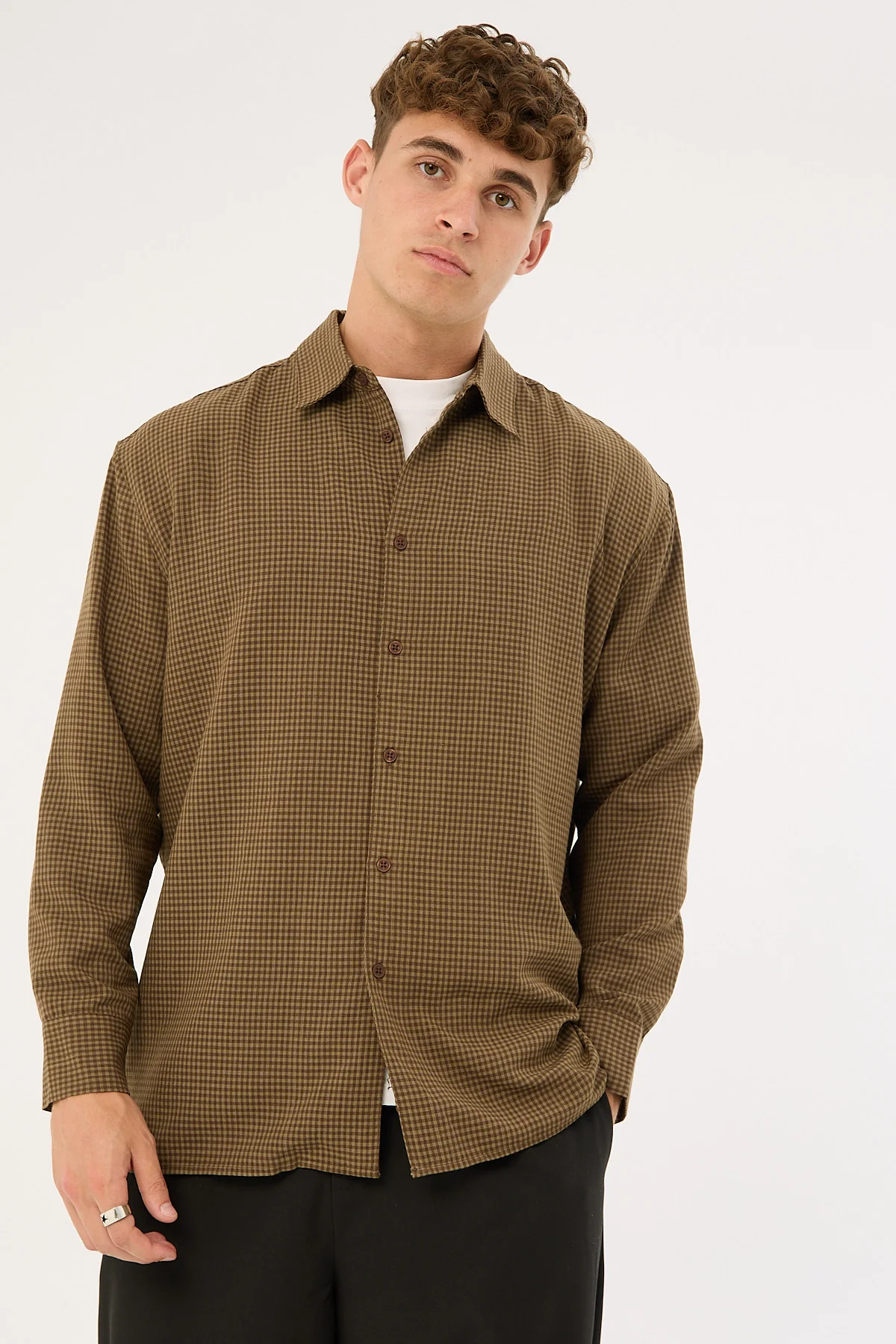 Common Need Weekend Long Sleeve Shirt Brown Check - Image 4