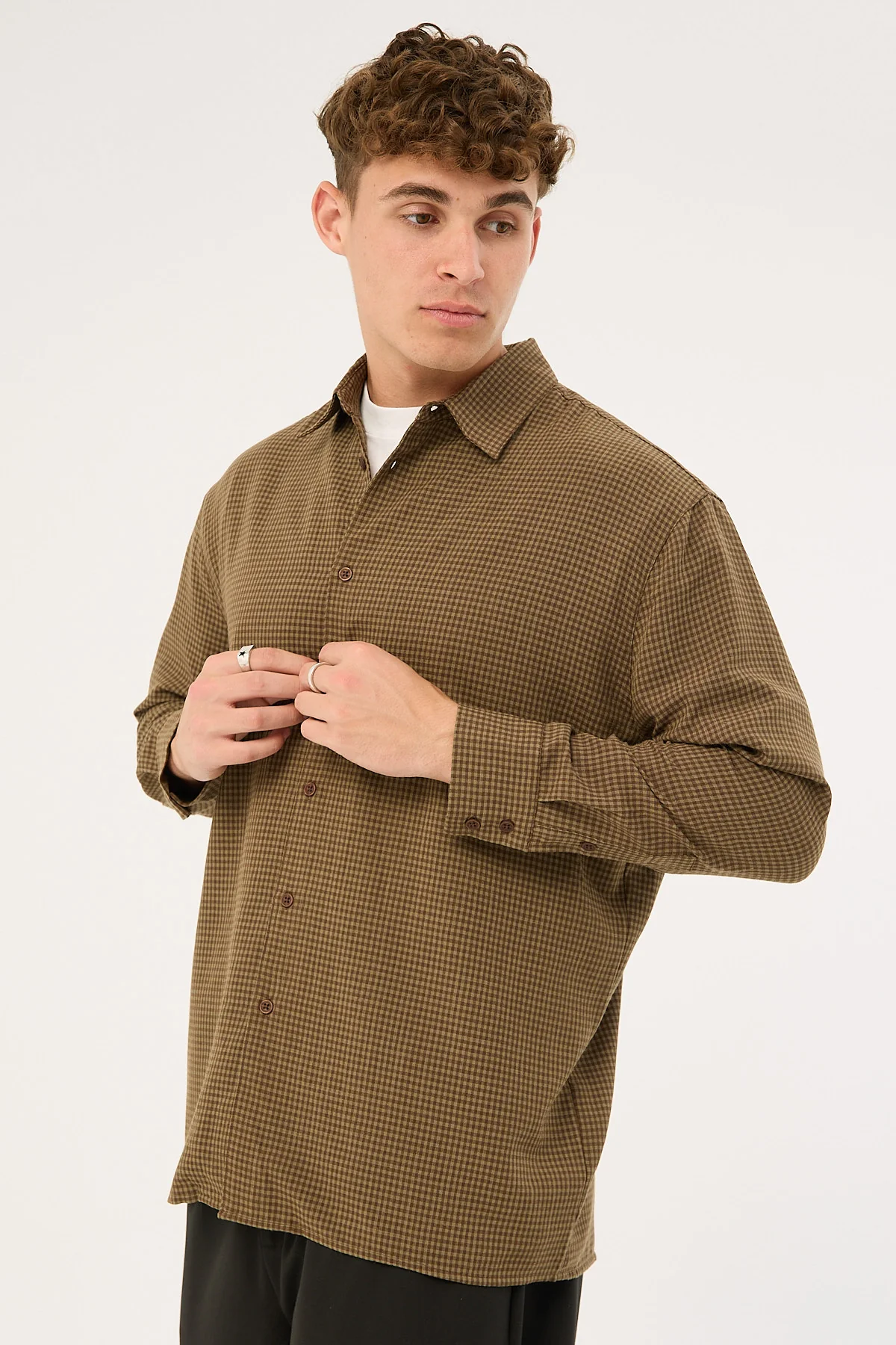 Common Need Weekend Long Sleeve Shirt Brown Check - Image 5