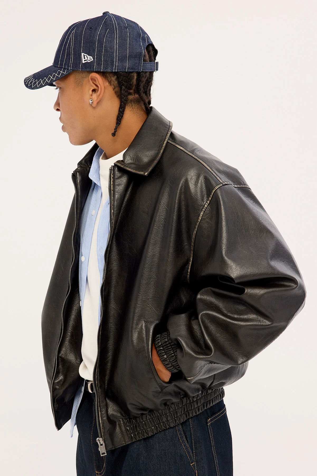 Common Need Wingman Recycled PU Leather Jacket Washed Black - Image 3