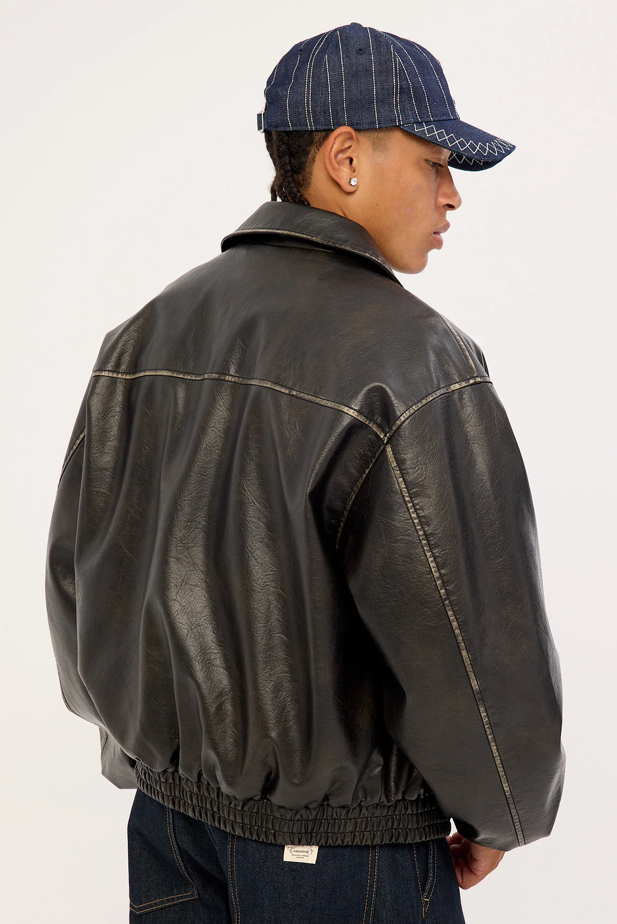 Common Need Wingman Recycled PU Leather Jacket Washed Black - Image 4