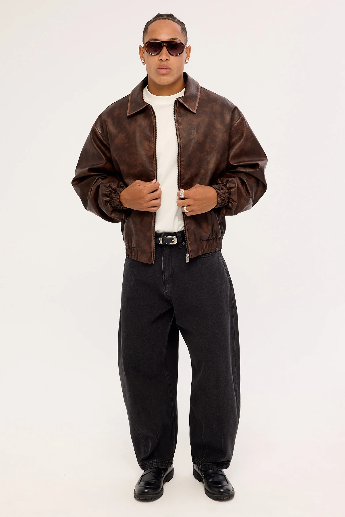 Common Need Wingman Recycled PU Leather Jacket Washed Brown - Image 2