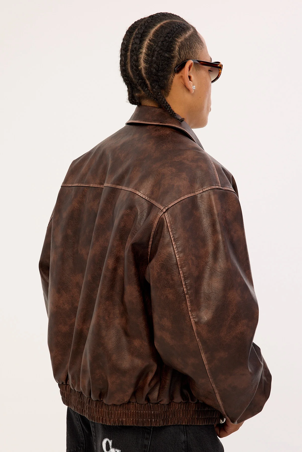 Common Need Wingman Recycled PU Leather Jacket Washed Brown - Image 5
