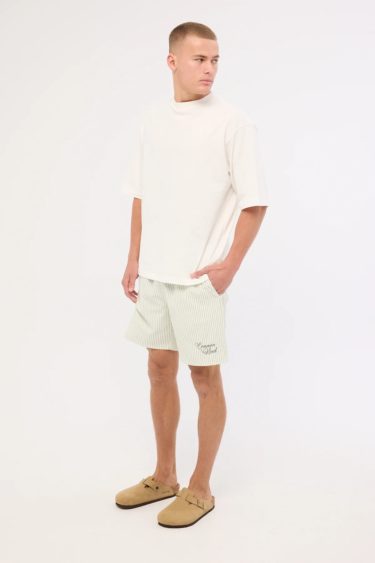 Common Need Yorick Elastic Waist Short Sage Stripe - Image 4