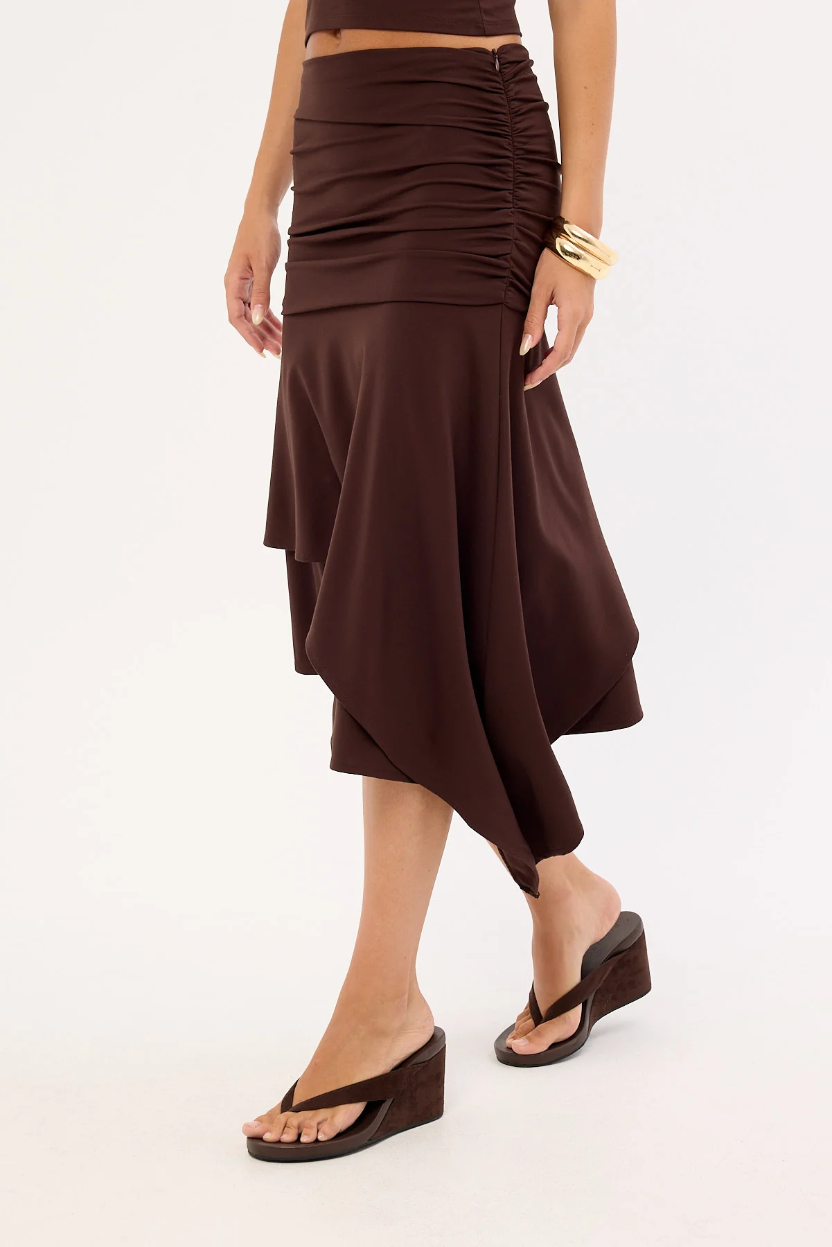 Feners Gresca Asymmetrical Midi Skirt Chocolat Moka - Image 4