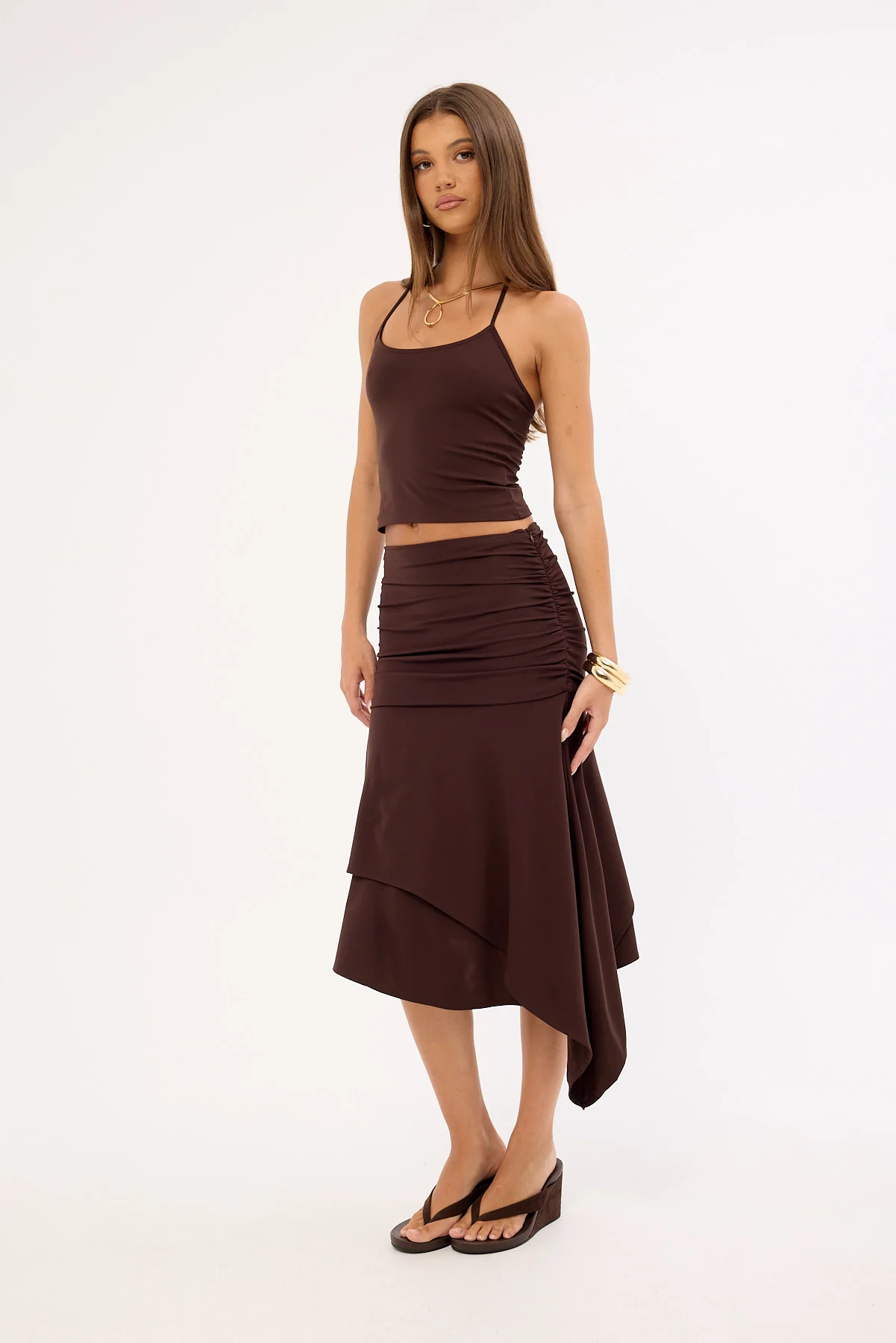 Feners Gresca Asymmetrical Midi Skirt Chocolat Moka - Image 5