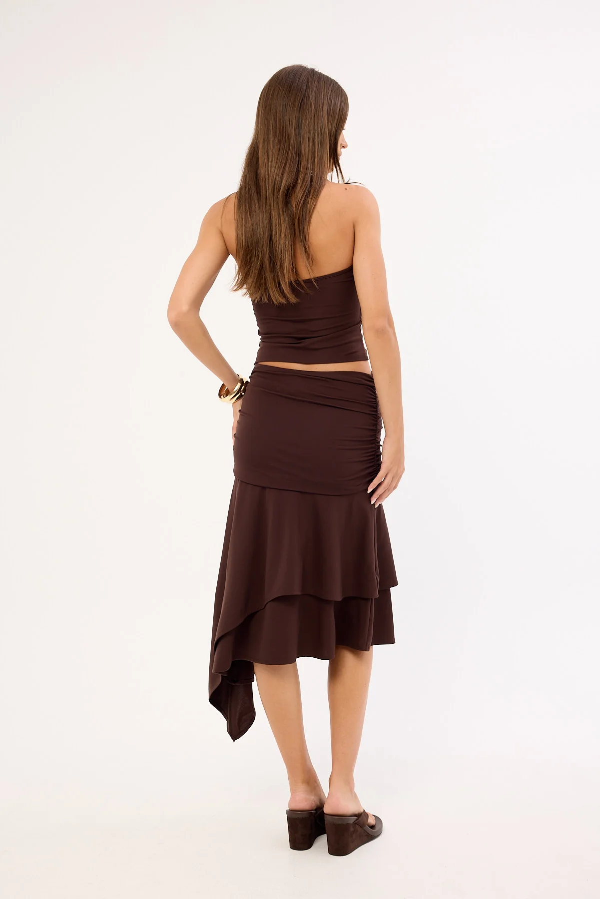 Feners Gresca Asymmetrical Midi Skirt Chocolat Moka - Image 6