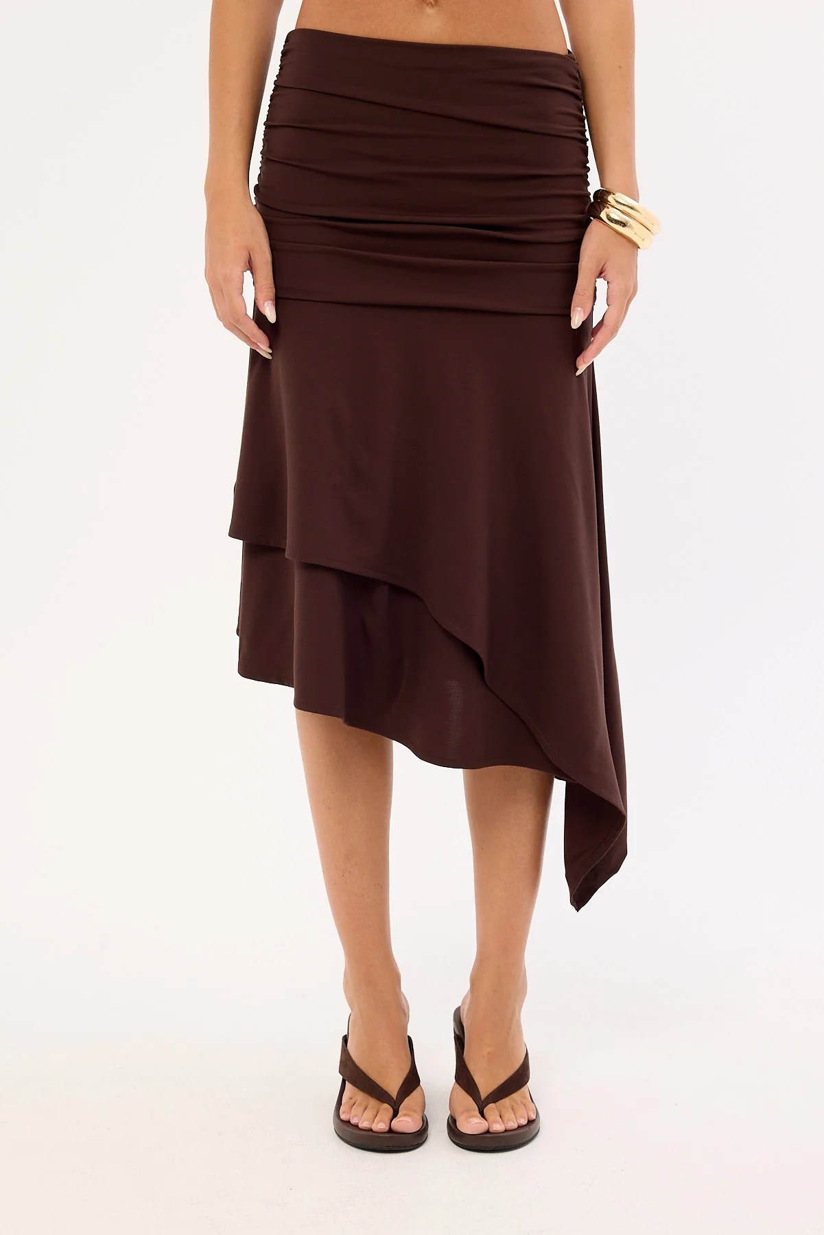 Feners Gresca Asymmetrical Midi Skirt Chocolat Moka - Image 8