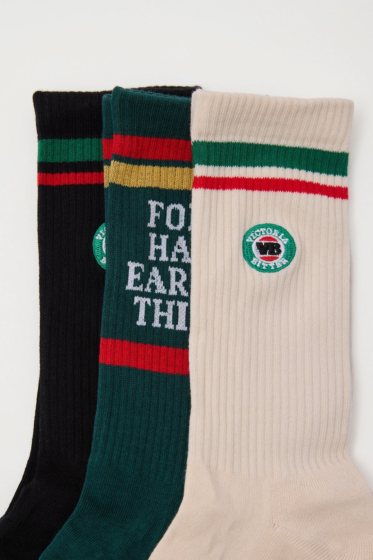 Footies VB Sneaker Socks 3 Pack Gift Can Black/Green/Cream - Image 4