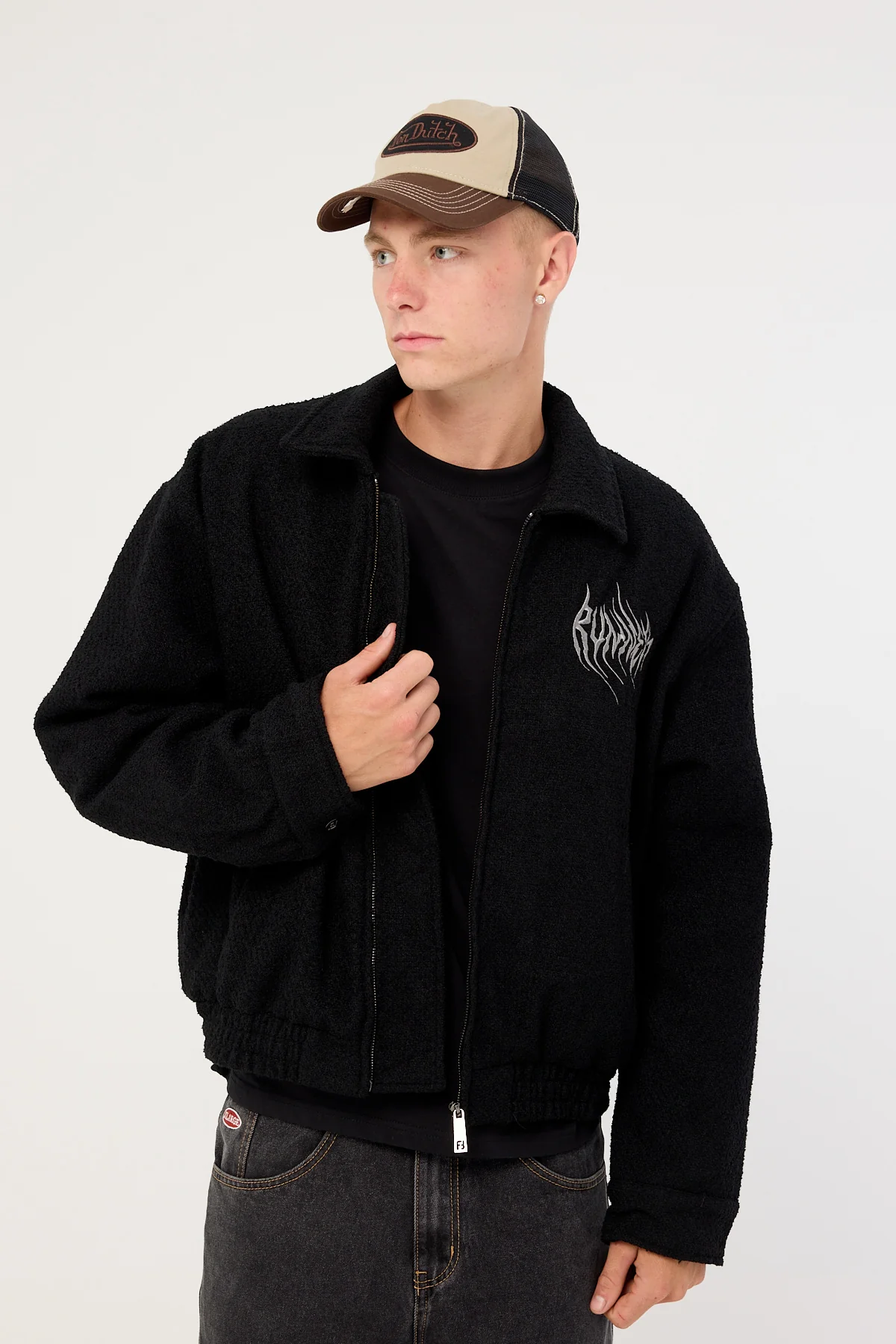 Front Runner Boucle Bomber Jacket Black - Image 3