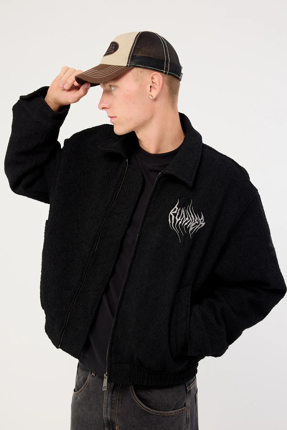Front Runner Boucle Bomber Jacket Black - Image 6