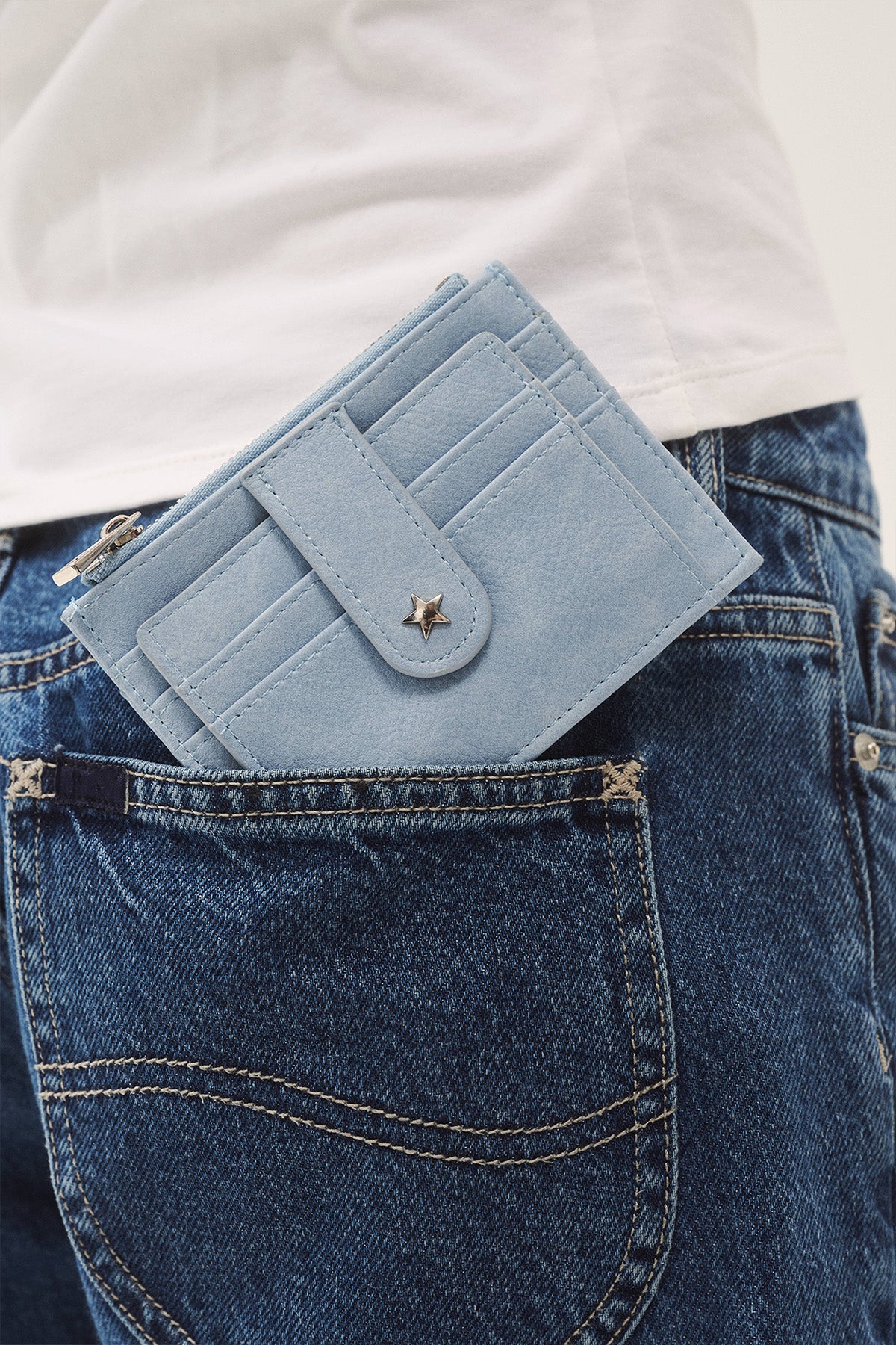 Georgia Mae The Daisy Card Wallet Faux Blue Suede