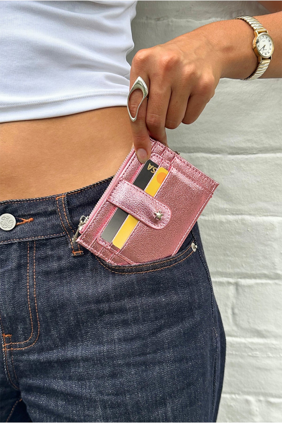 Georgia Mae The Daisy Card Wallet Metallic Pink