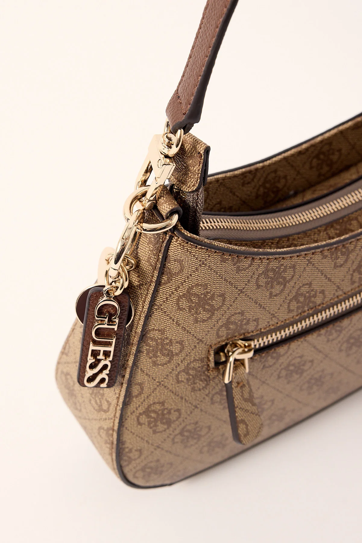 Guess Noelle II Top Zip Shoulder Bag Latte Logo/Brown - Image 3