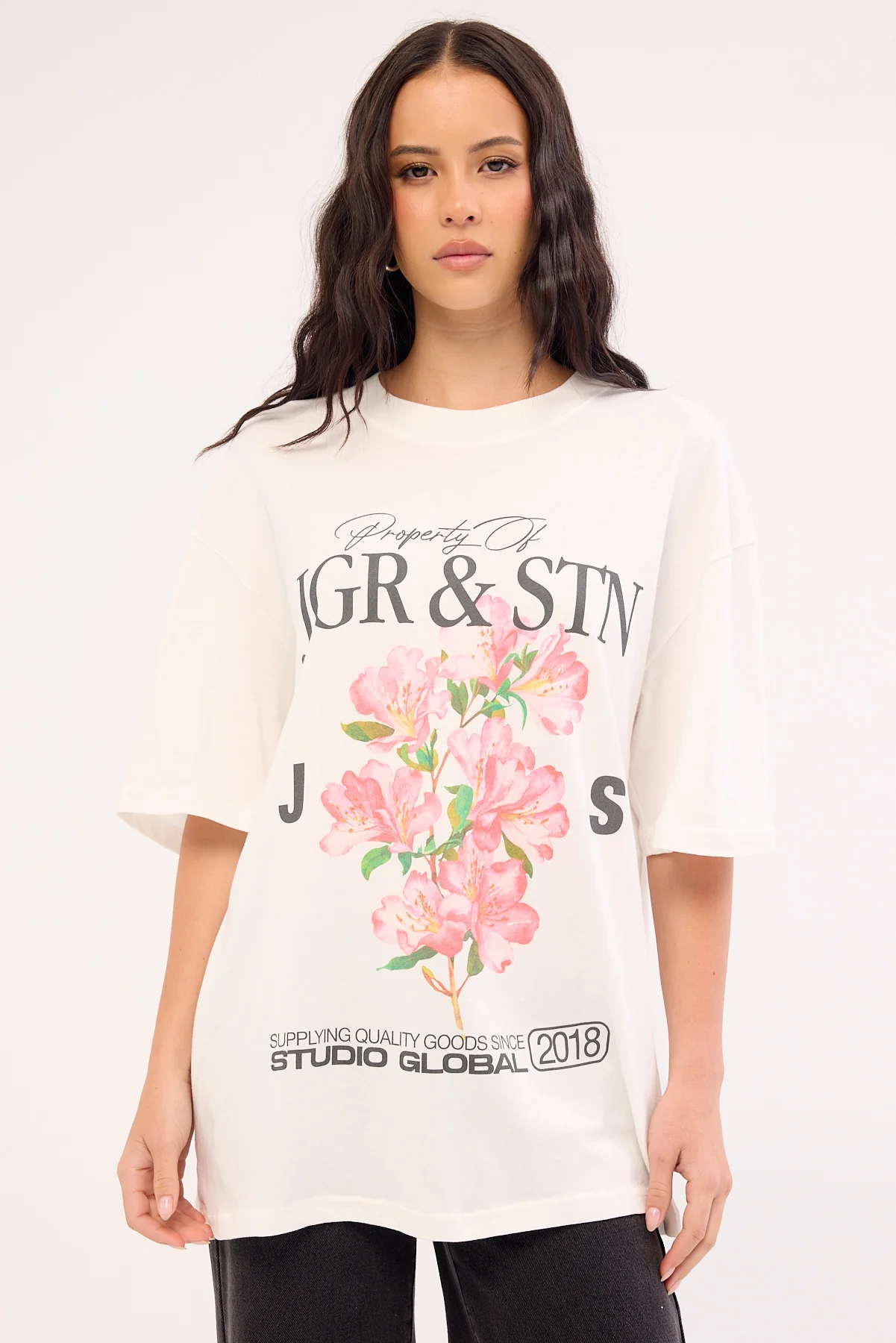 Jgr & Stn Flower Studio Oversized T-Shirt White - Image 3