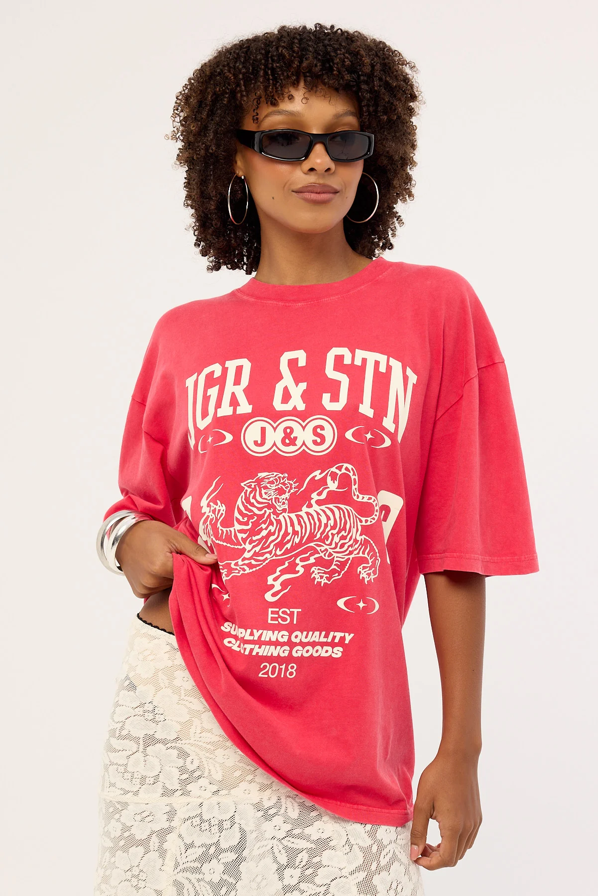 Jgr & Stn Lacey Oversized T-Shirt Washed Red