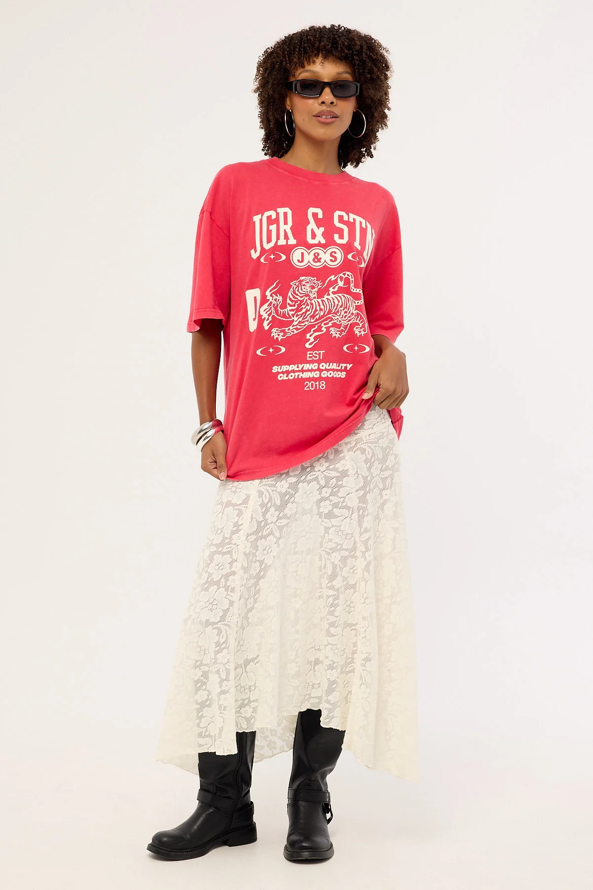 Jgr & Stn Lacey Oversized T-Shirt Washed Red - Image 2