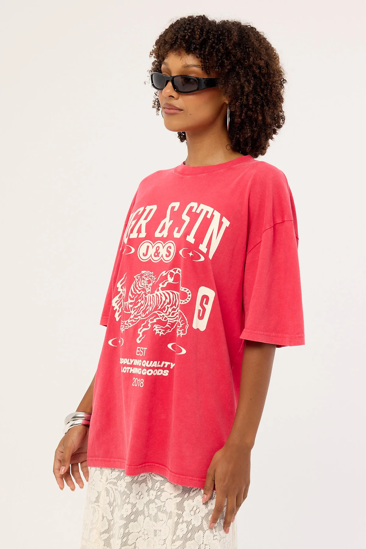 Jgr & Stn Lacey Oversized T-Shirt Washed Red - Image 3